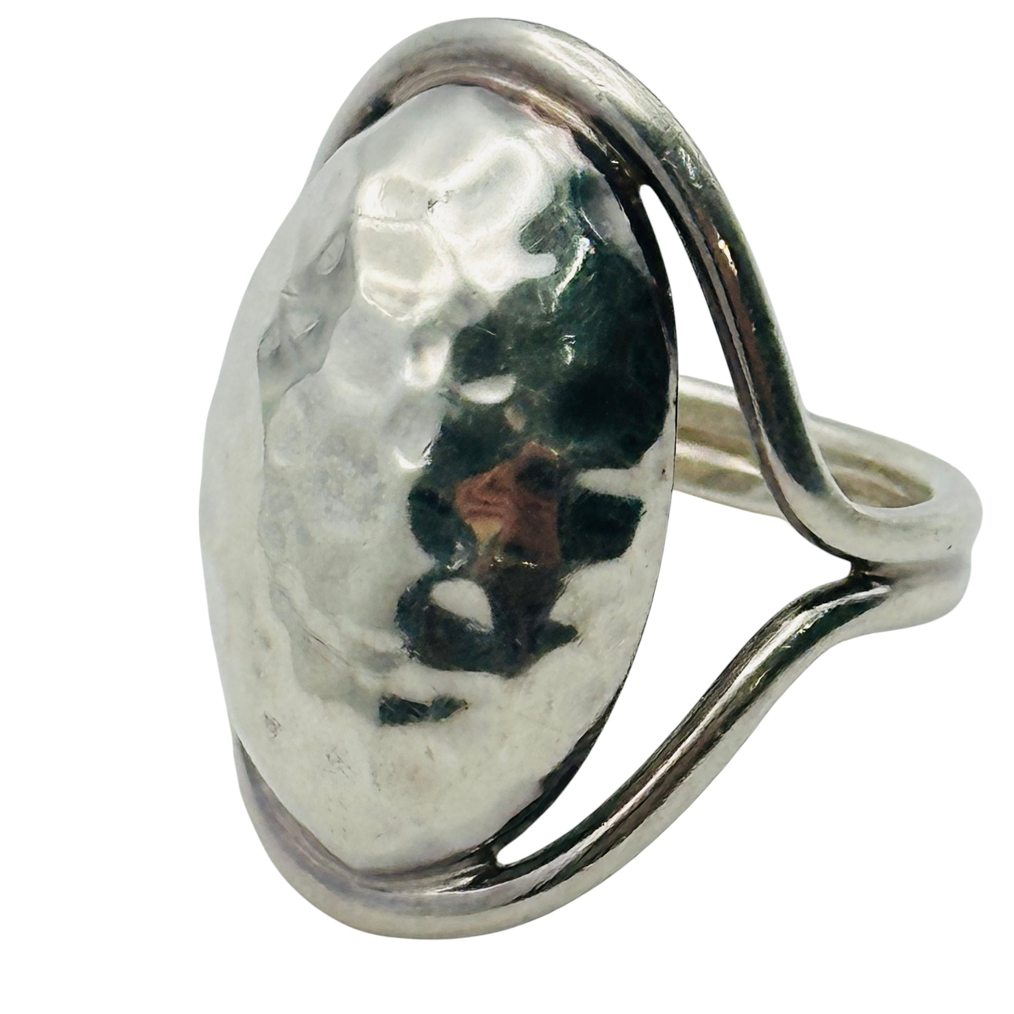 Signed Mexico Sterling Hammered Ring Sz 7