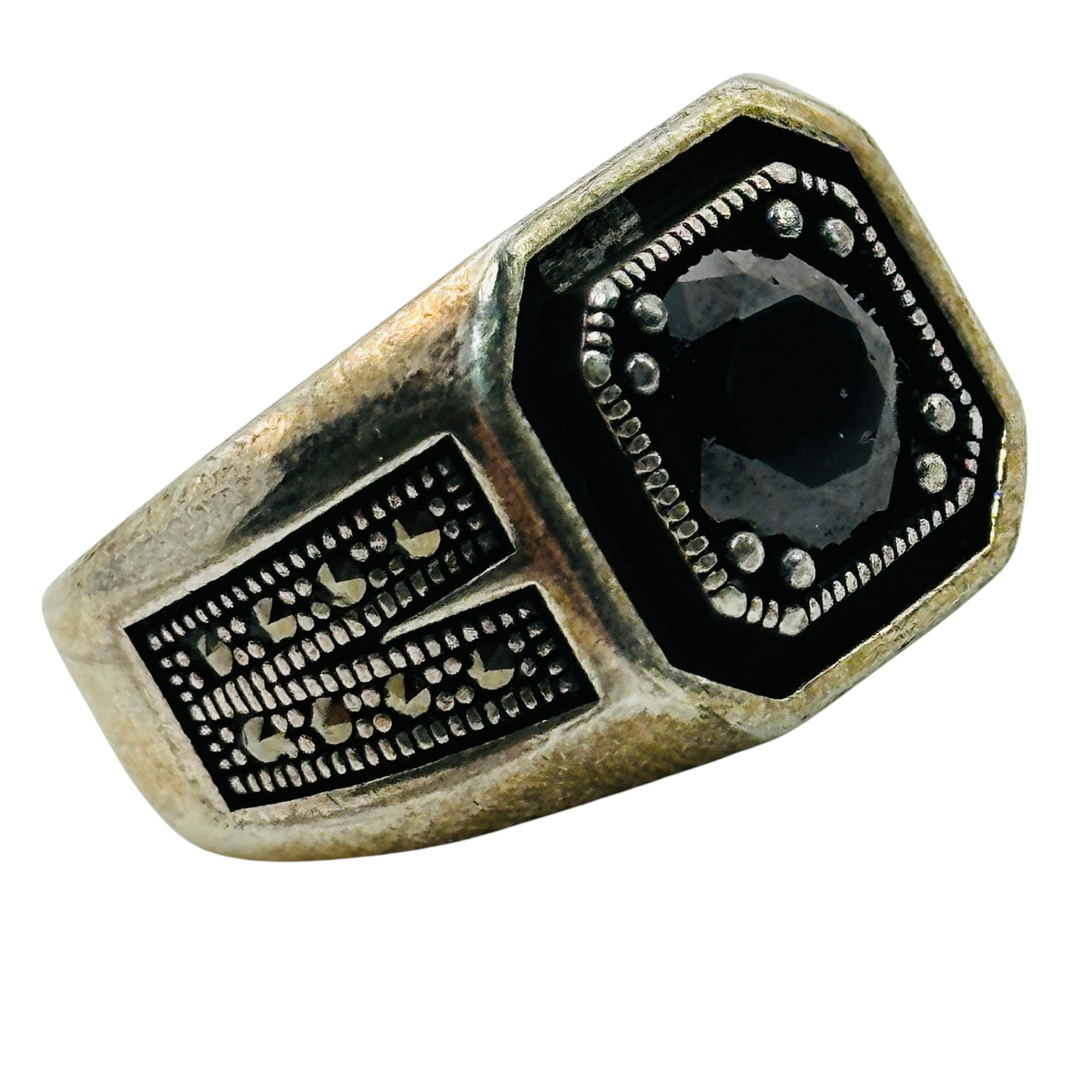 Signed Sterling Rhinestone Marcasite Ring Sz 9