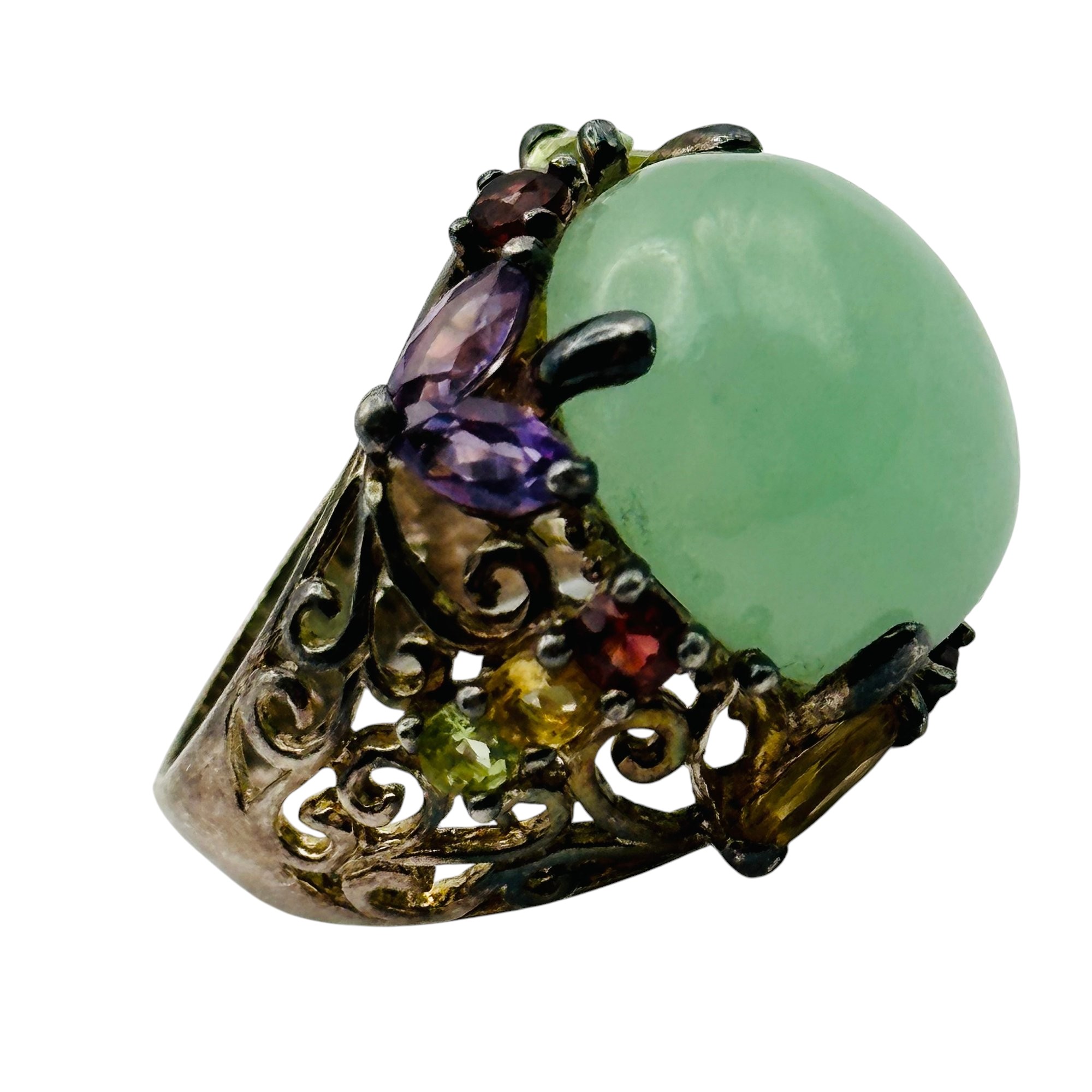 Signed Sterling Multi Stone Ring Sz 8