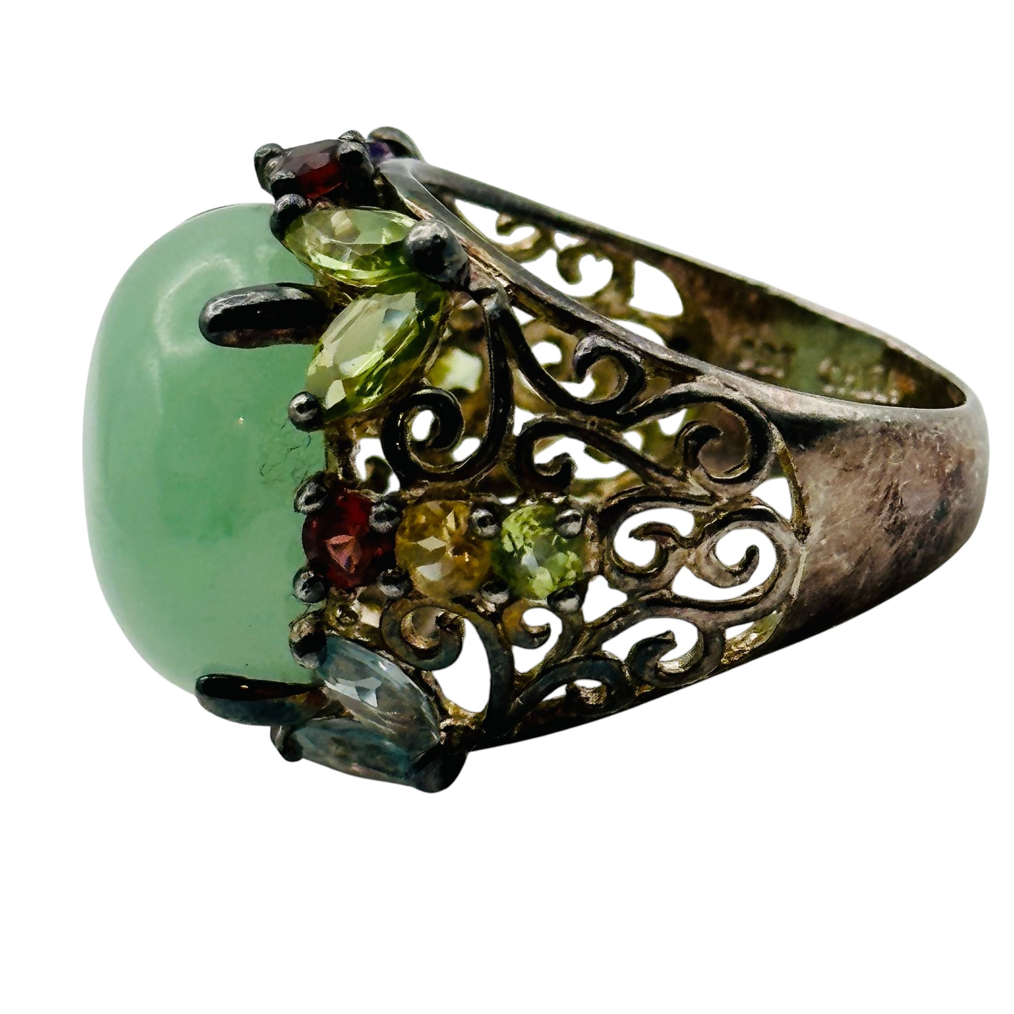 Signed Sterling Multi Stone Ring Sz 8