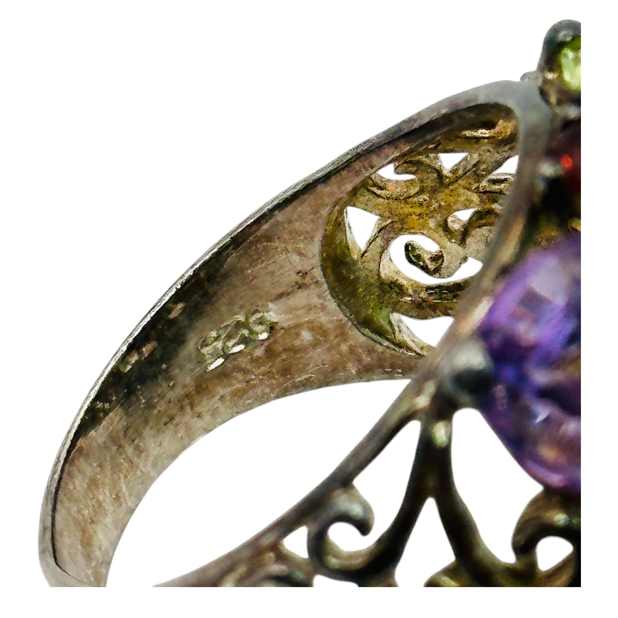 Signed Sterling Multi Stone Ring Sz 8