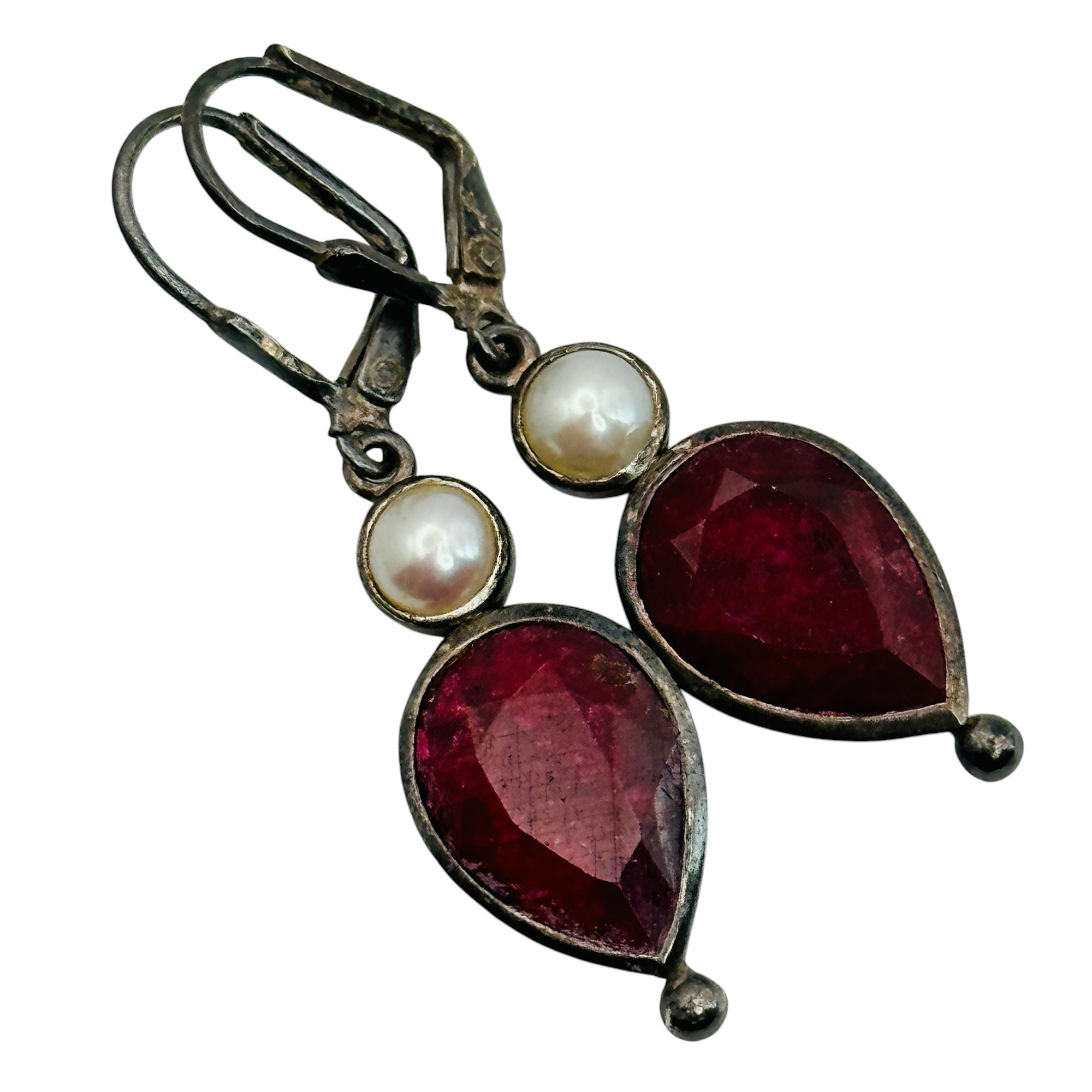 Sterling Ruby Pearl Earrings