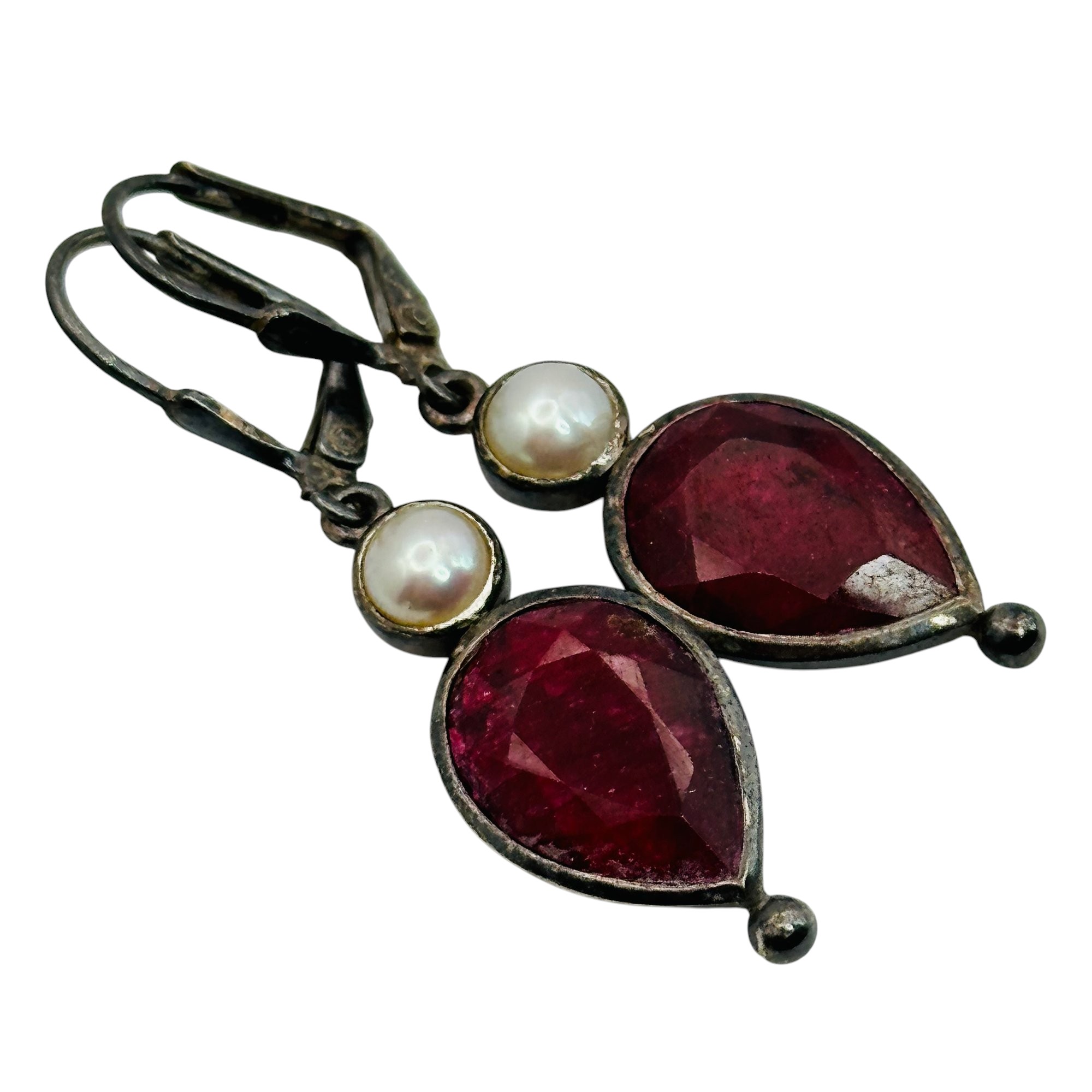 Sterling Ruby Pearl Earrings