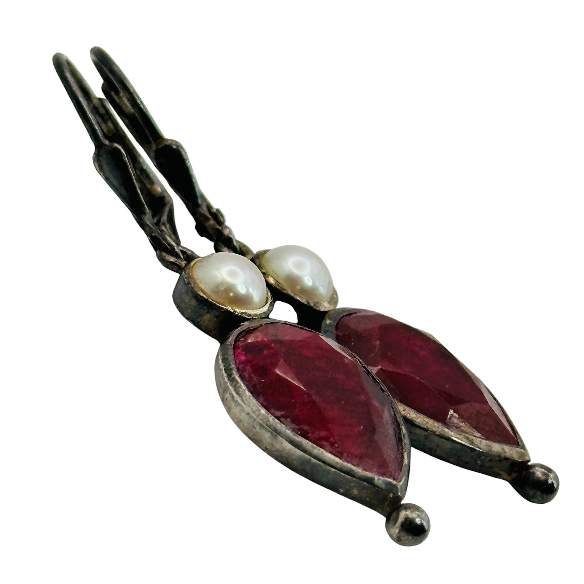 Sterling Ruby Pearl Earrings