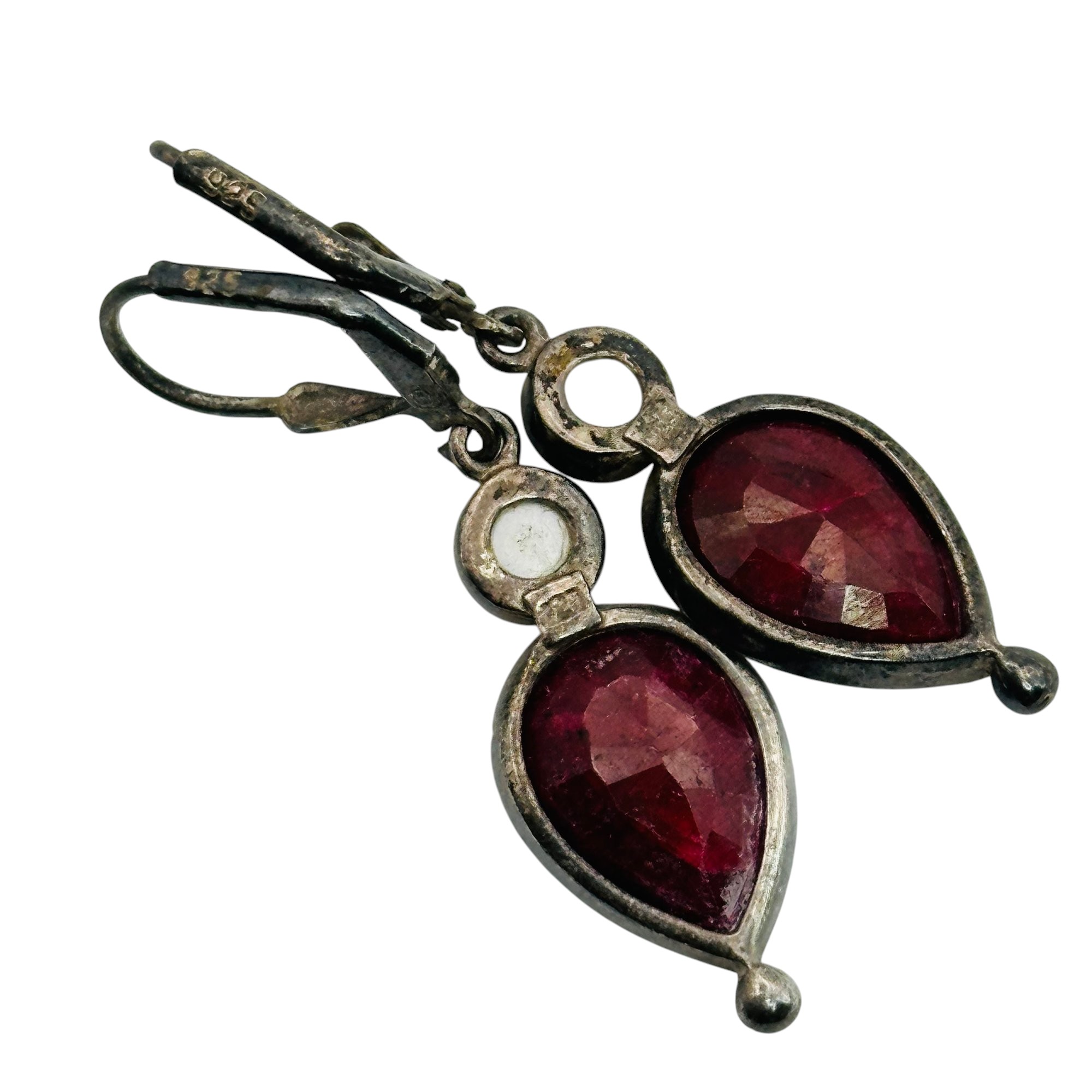 Sterling Ruby Pearl Earrings