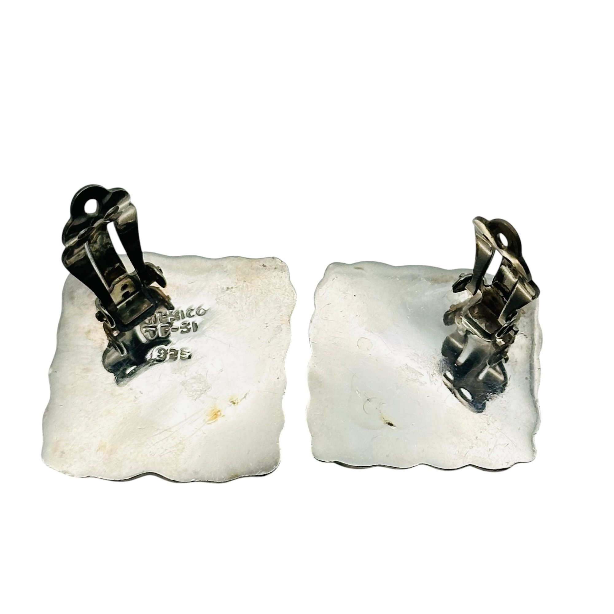 Signed Taxco Mexico Sterling Clip On Earrings