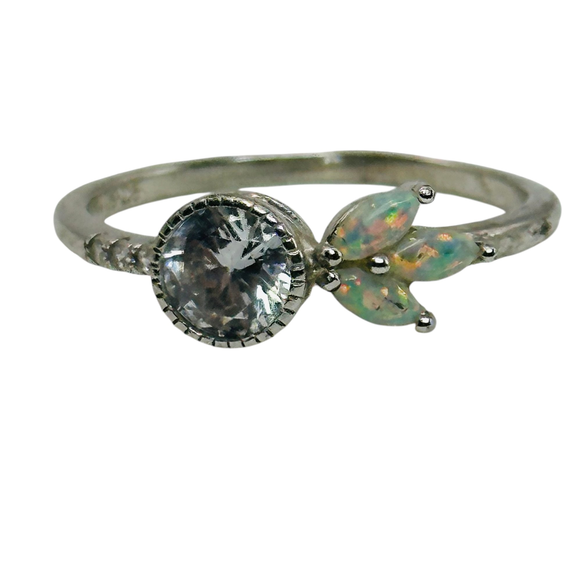Sterling Opal Clear Stone Ring Sz 7