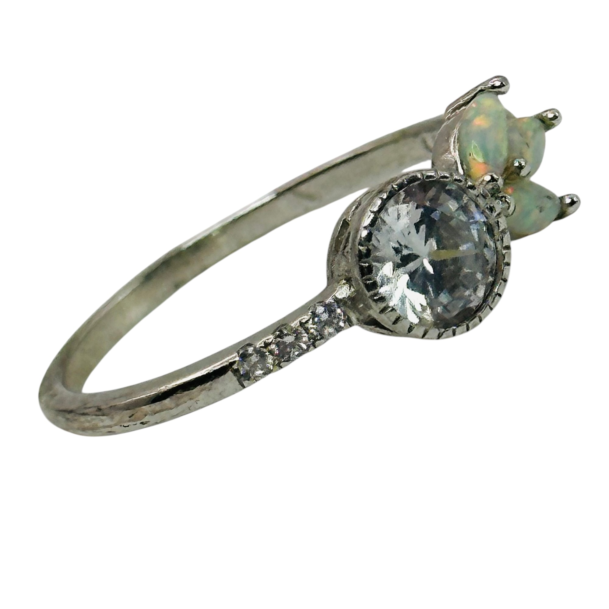Sterling Opal Clear Stone Ring Sz 7