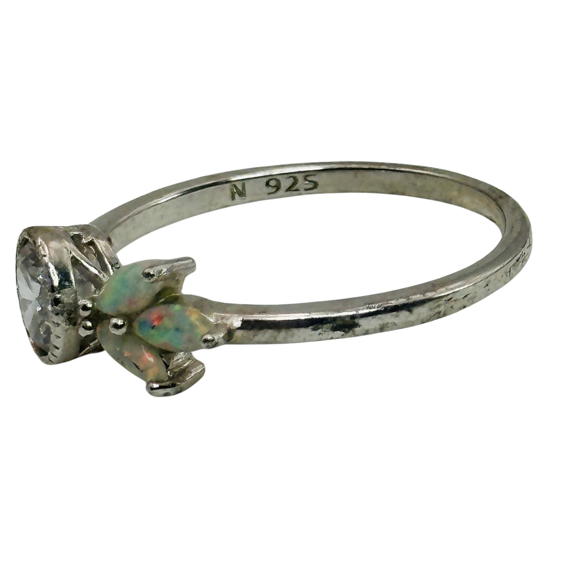 Sterling Opal Clear Stone Ring Sz 7