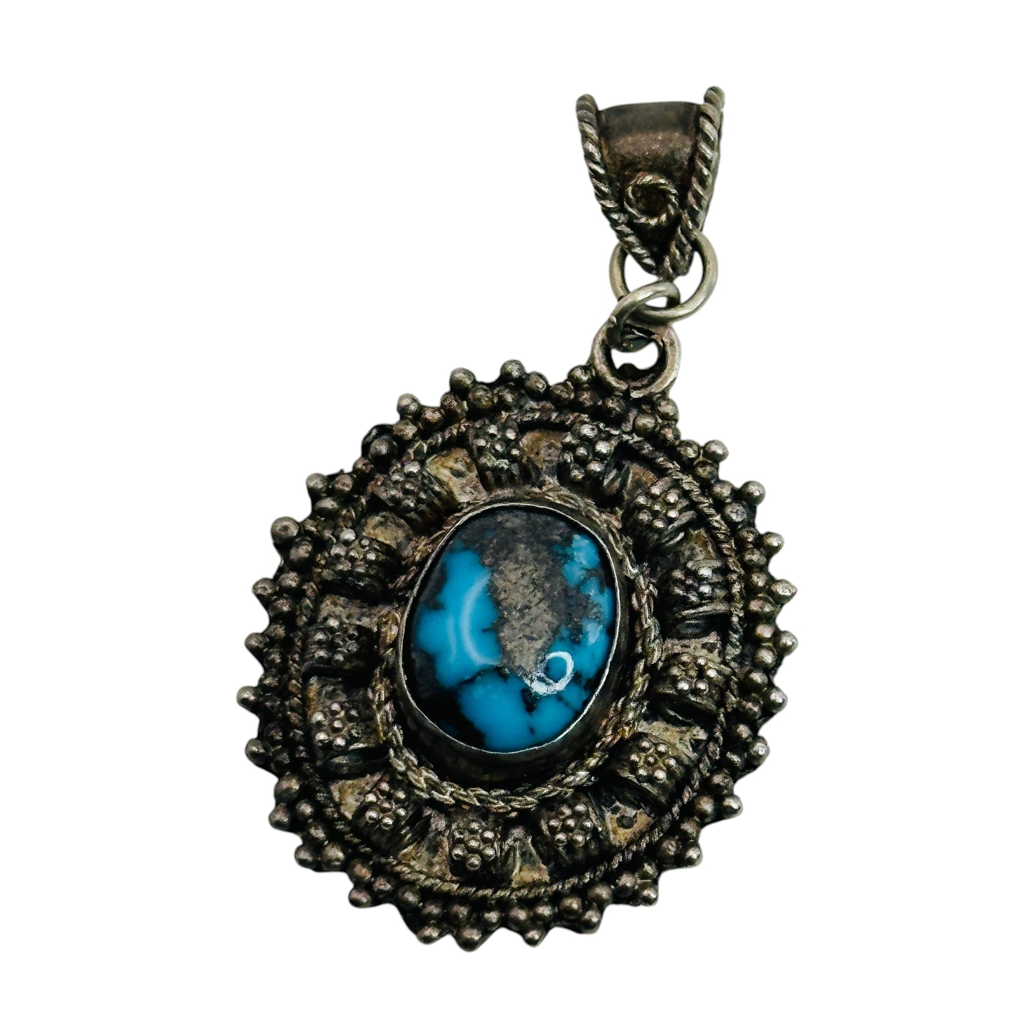 Vintage Israel 935 Sterling Turquoise Pendant