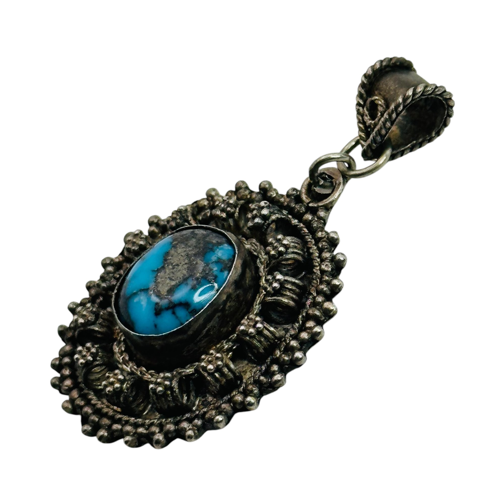 Vintage Israel 935 Sterling Turquoise Pendant