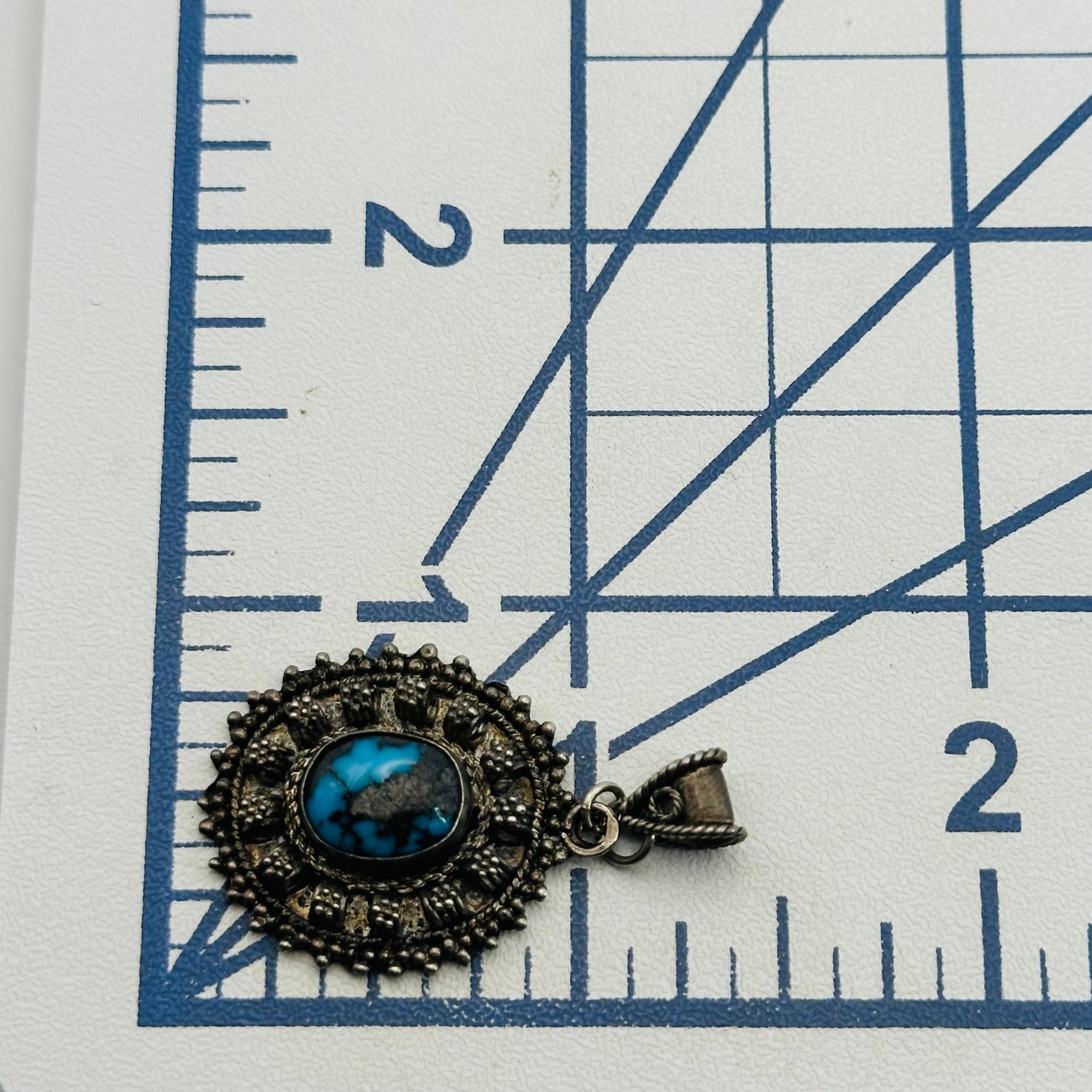 Vintage Israel 935 Sterling Turquoise Pendant