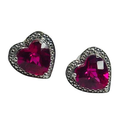 Signed Sterling Pink Sapphire Heart Earrings. Signed P M Sterling pink sapphire heart earrings 2.1g