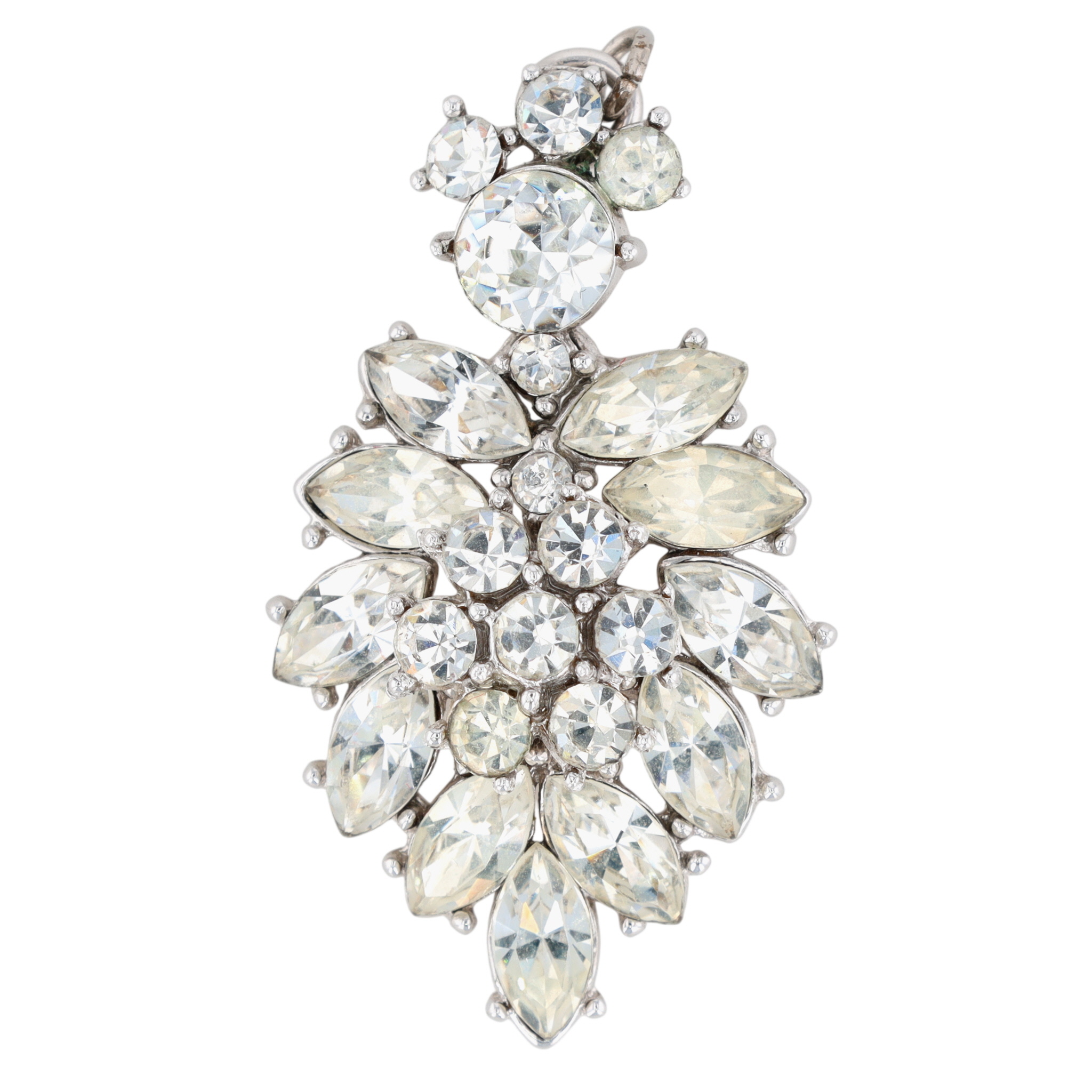 Crown Trifari Silver Tone Rhinestone Cluster Pendant