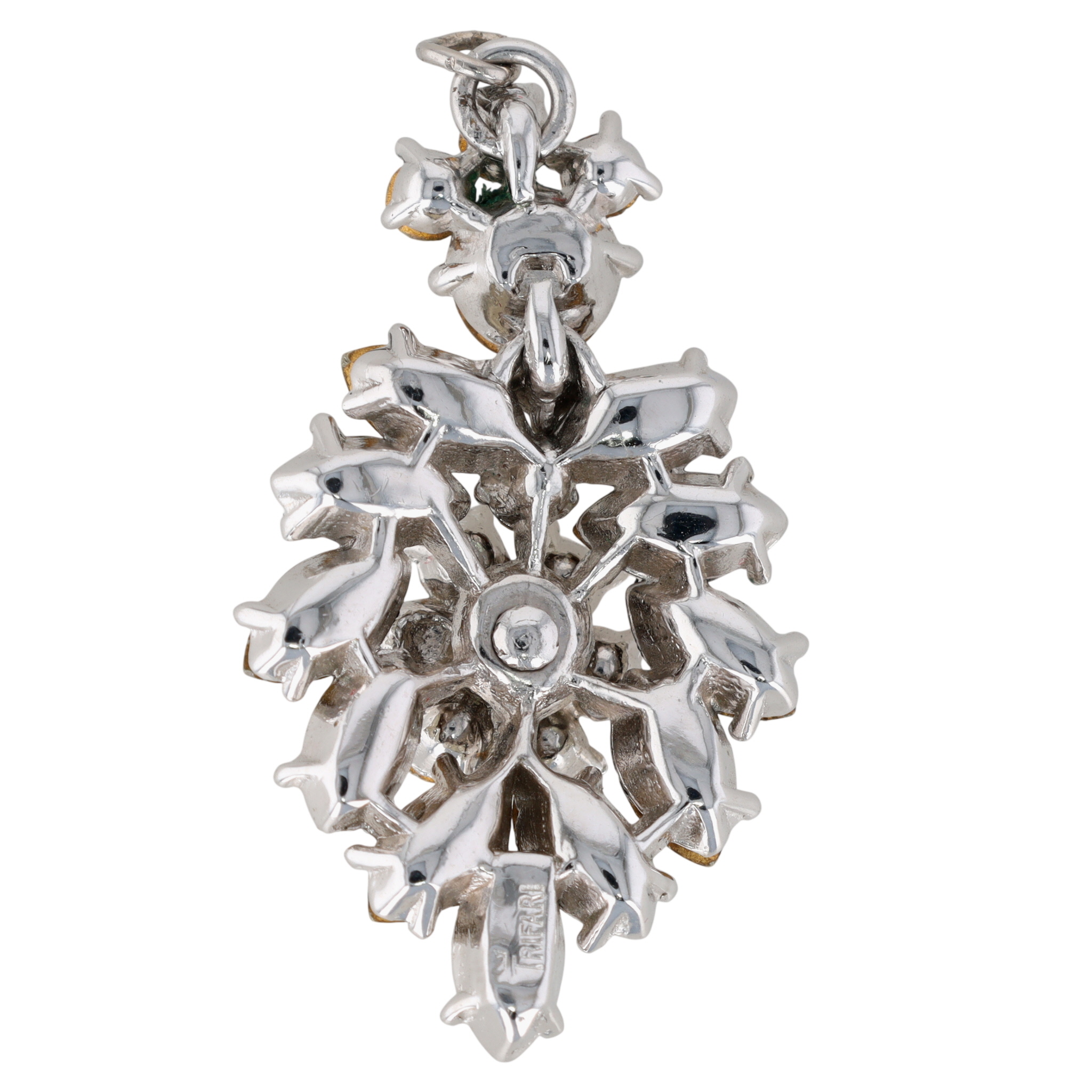 Crown Trifari Silver Tone Rhinestone Cluster Pendant
