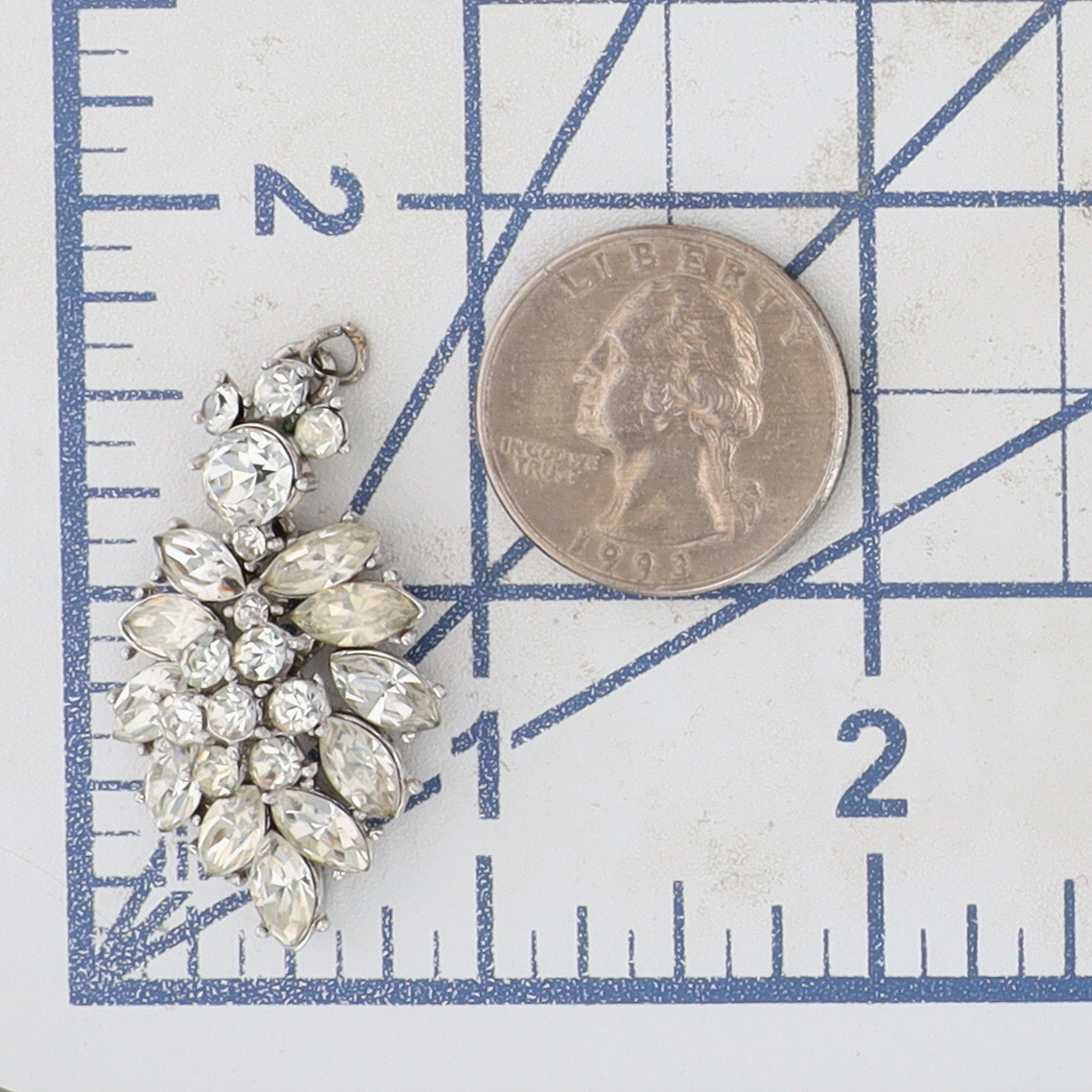 Crown Trifari Silver Tone Rhinestone Cluster Pendant