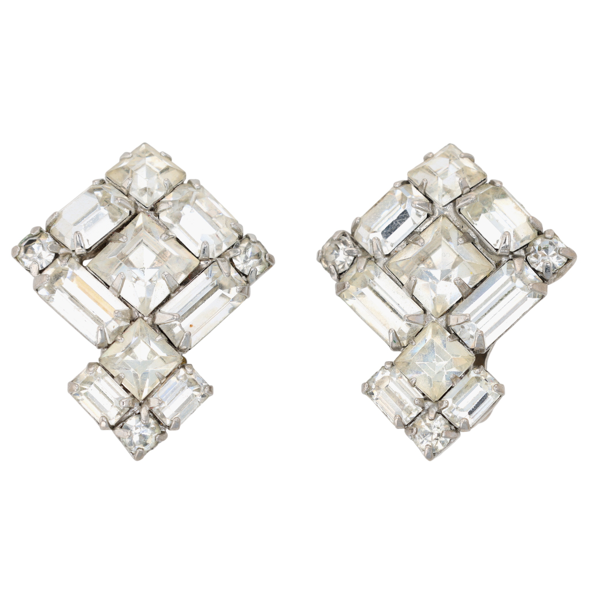 Weiss Silver Tone Rhinestone Square Earrings