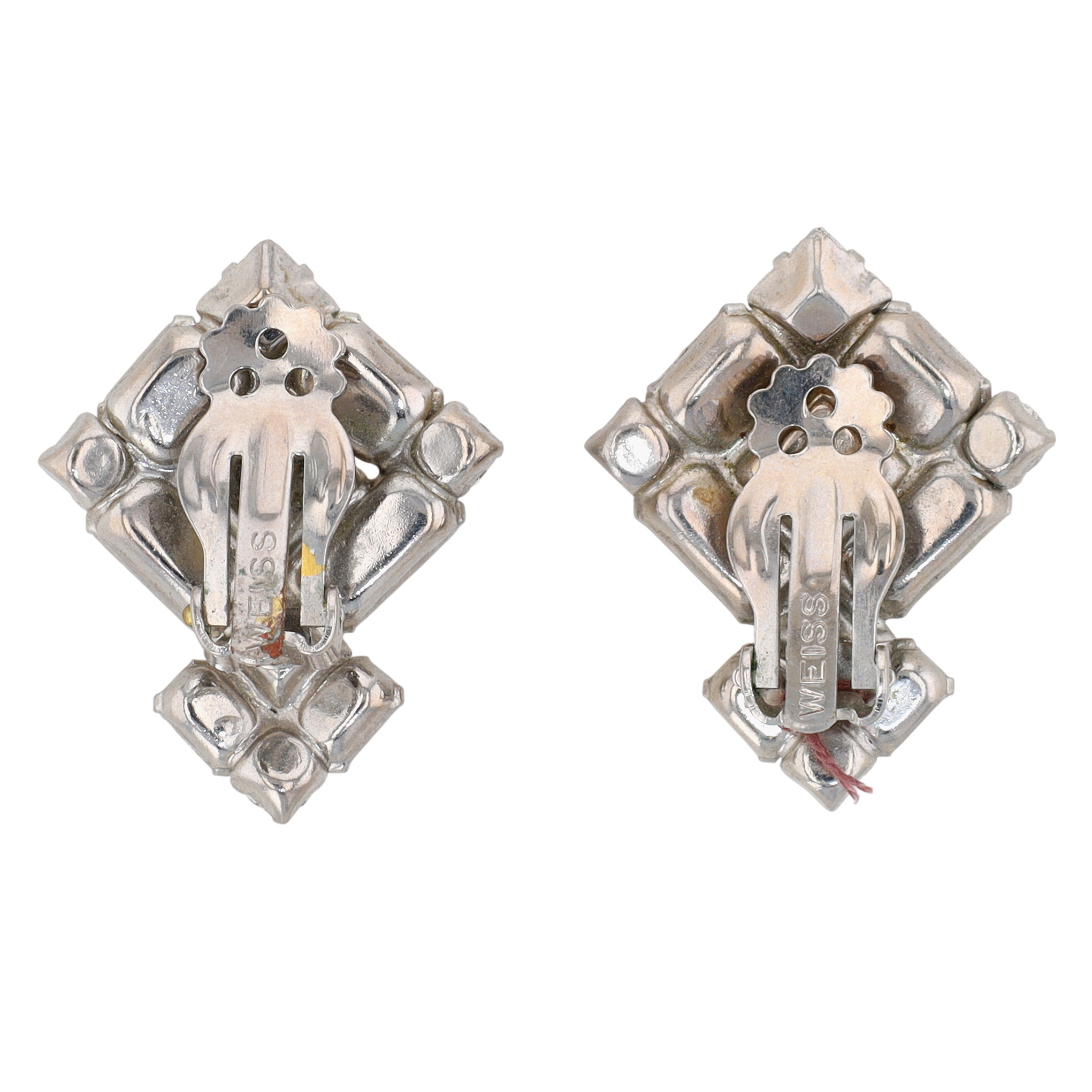 Weiss Silver Tone Rhinestone Square Earrings