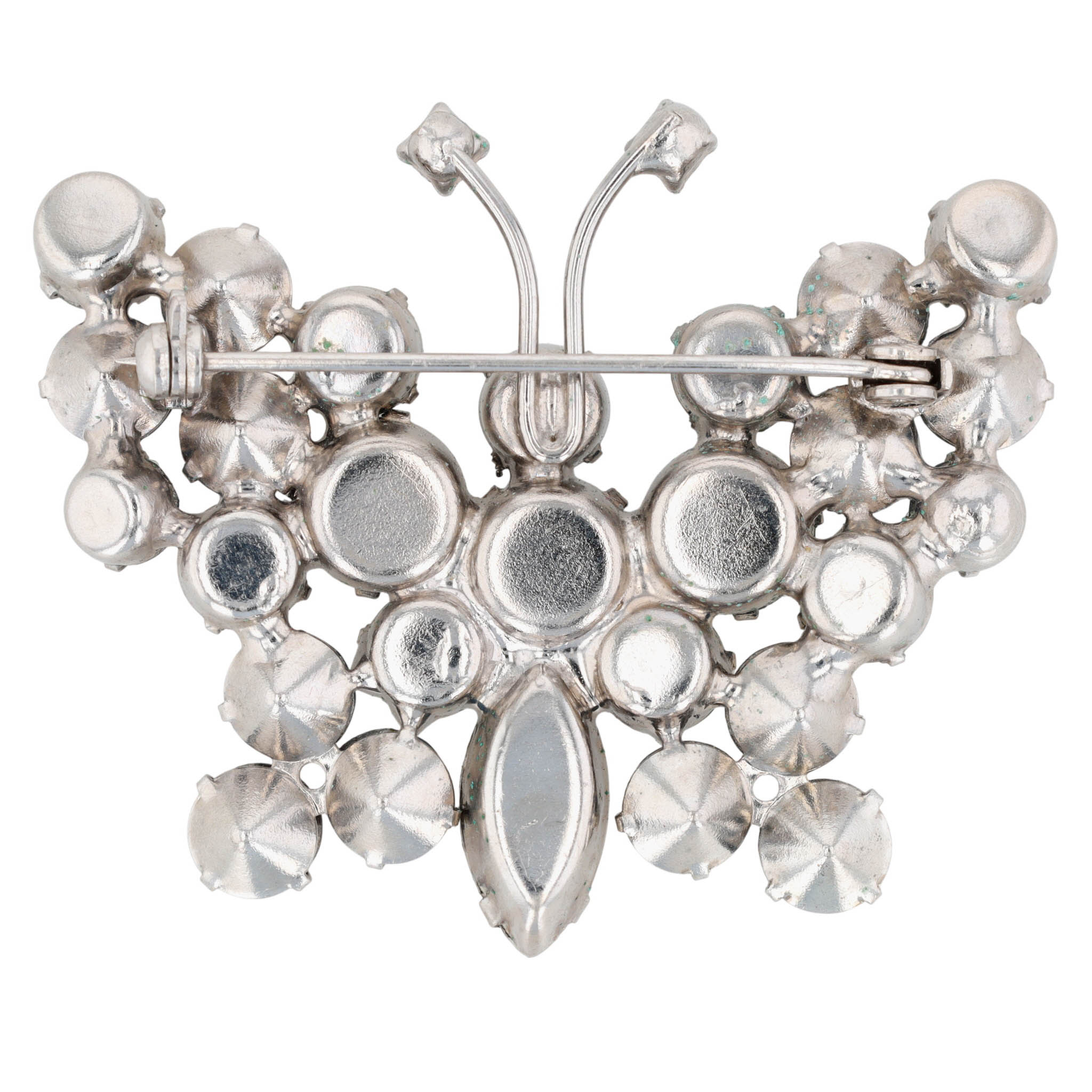 Silver Tone Blue Rhinestone Butterfly Brooch