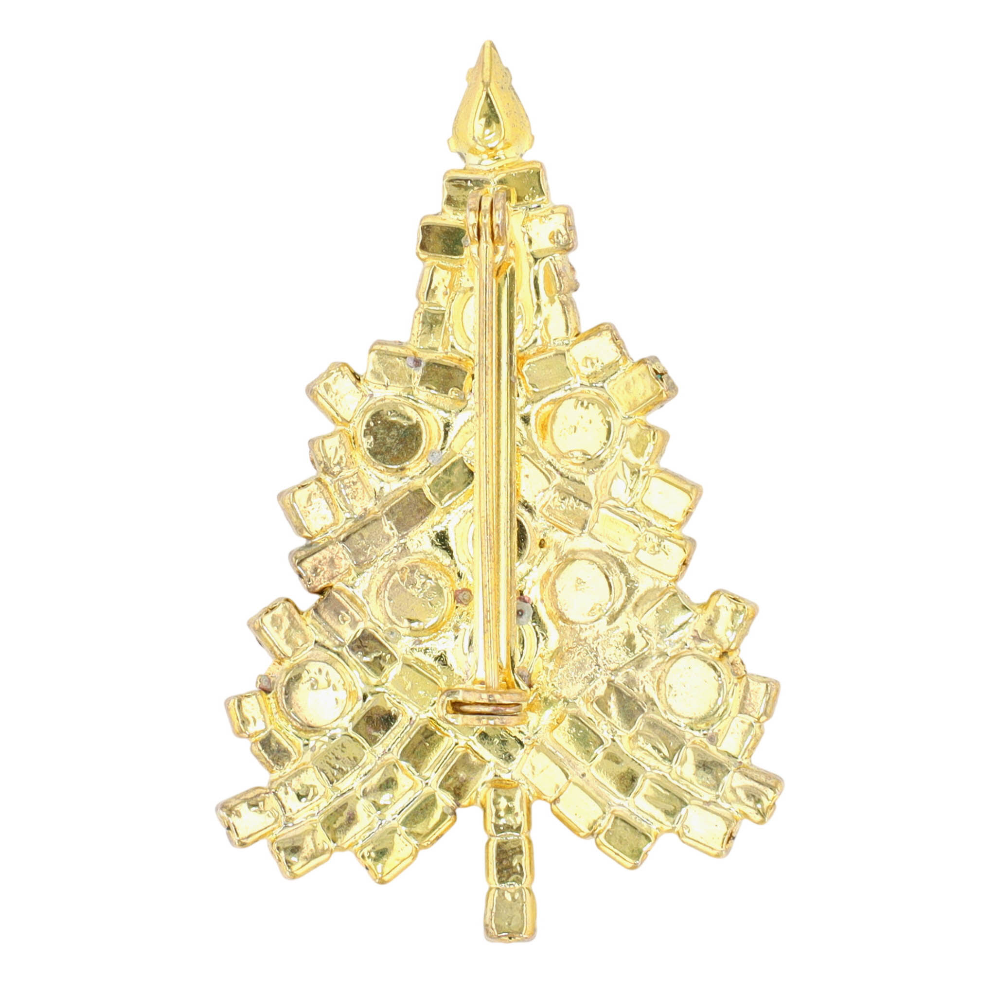 Gold Tone Multicolor Rhinestone Christmas Tree Brooch