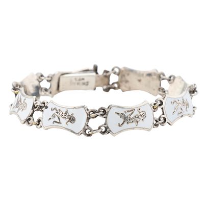 Siam Sterling Silver White Enamel Mekkala Goddess Panel Bracelet. 9.4g