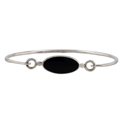 Boma Sterling Silver Onyx Oval Clasp Bracelet. 6.5in length. 6.8g