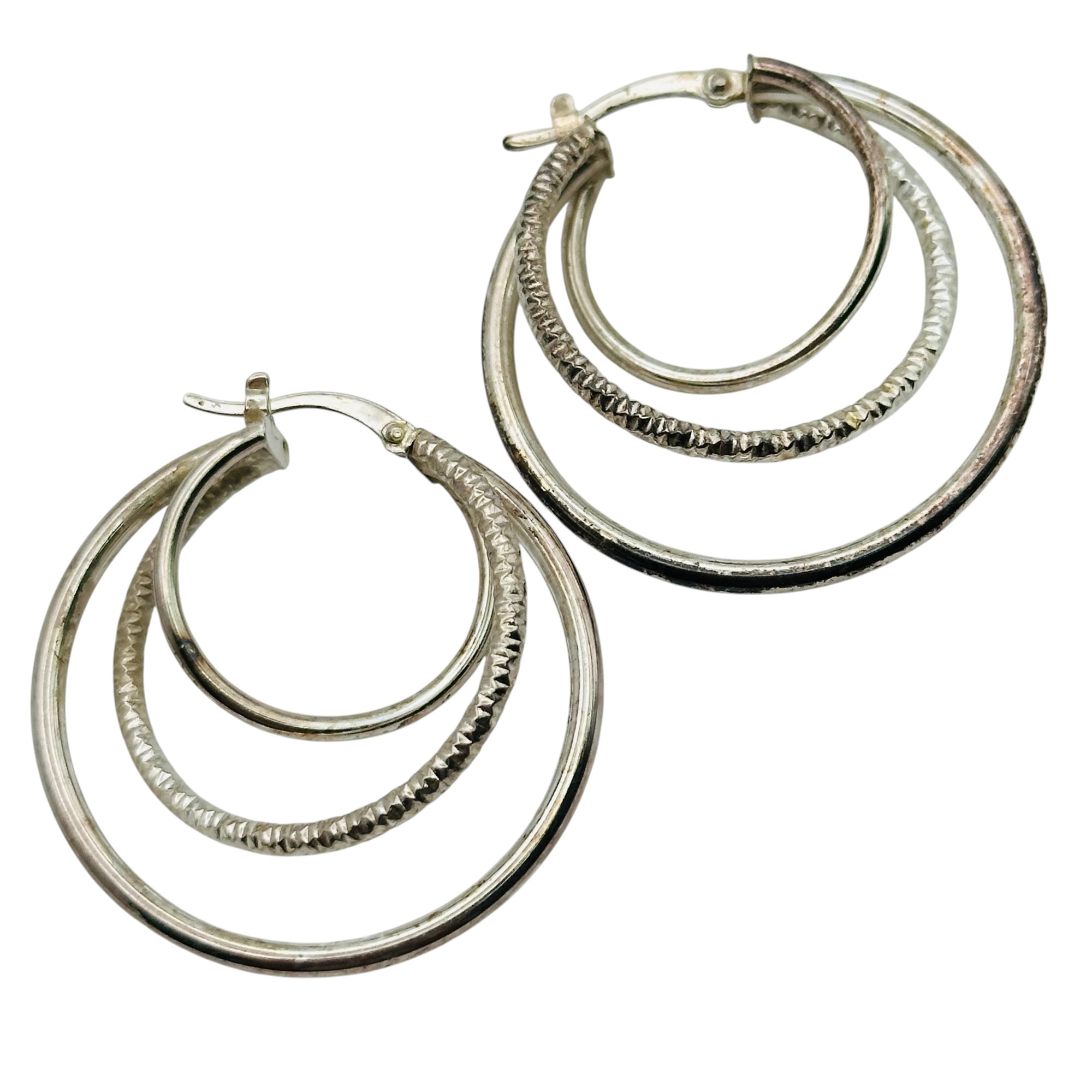 Signed Sterling Triple Hoop Earrings