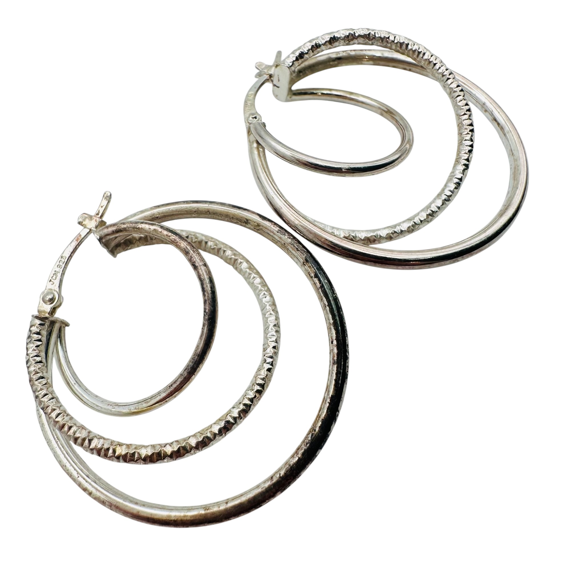 Signed Sterling Triple Hoop Earrings