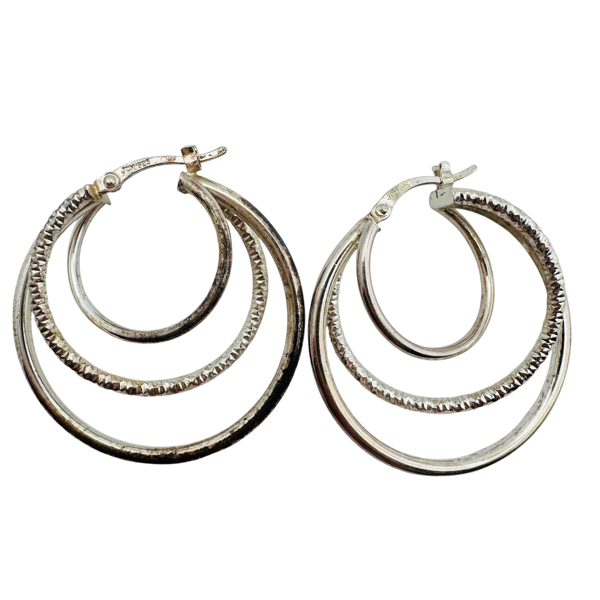Signed Sterling Triple Hoop Earrings