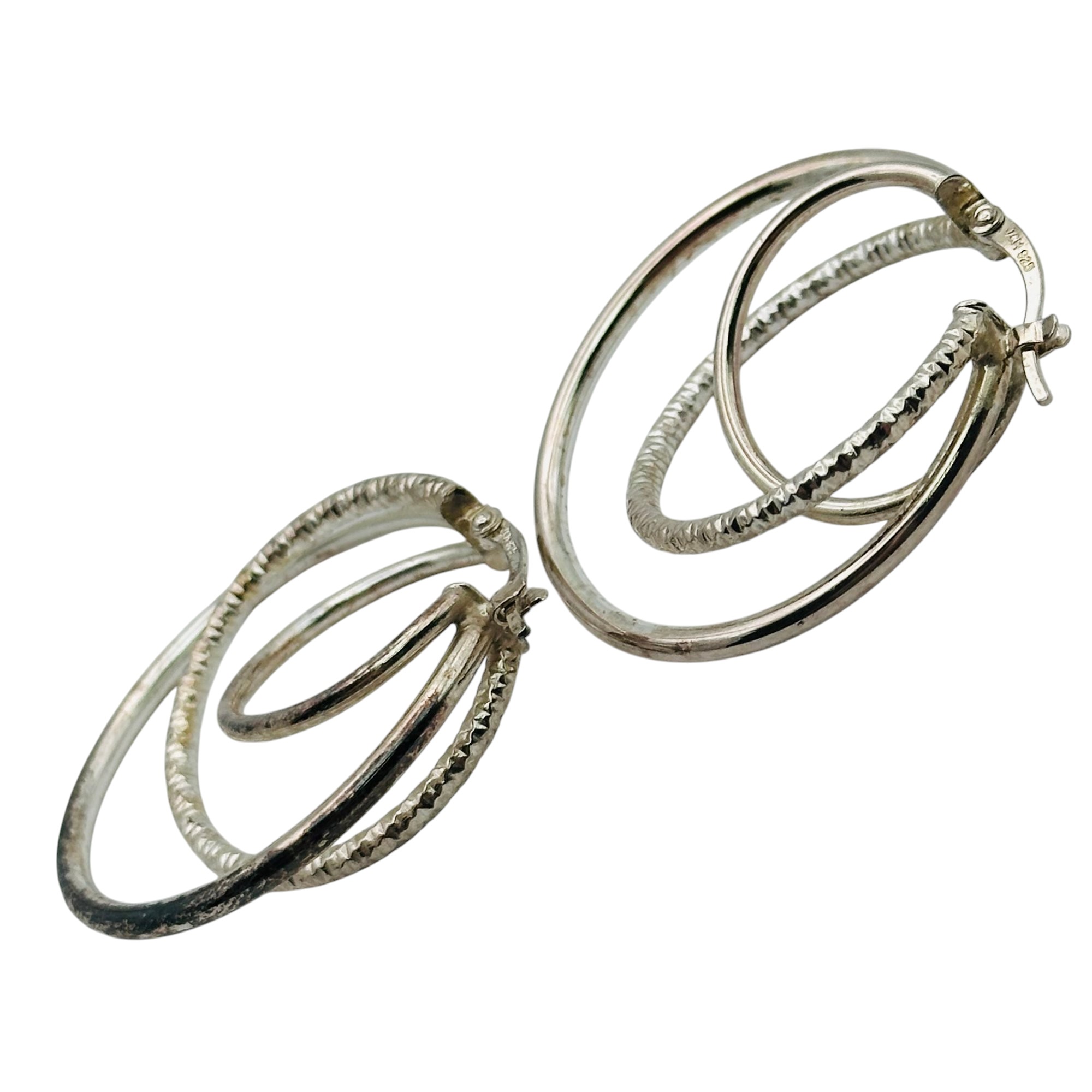 Signed Sterling Triple Hoop Earrings