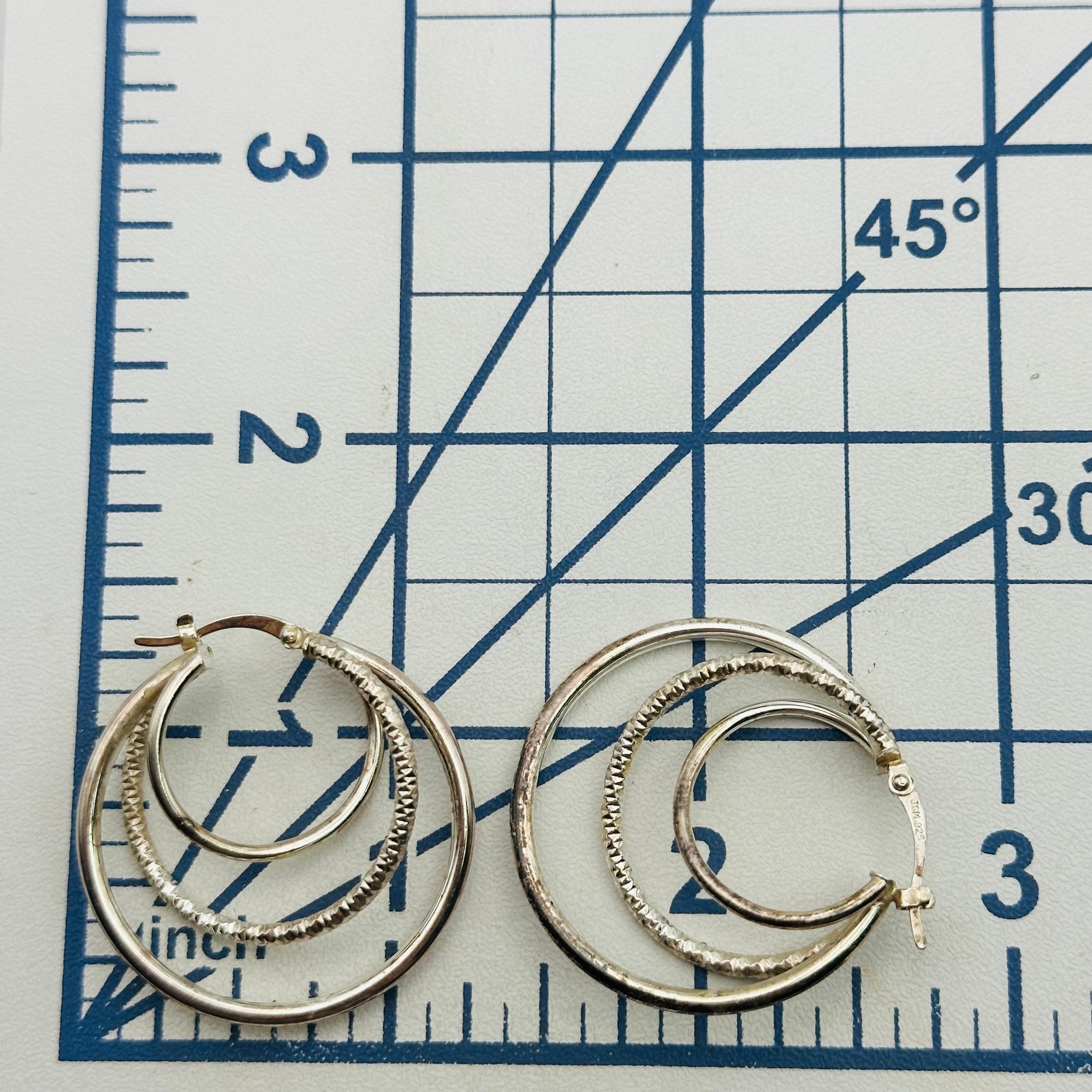 Signed Sterling Triple Hoop Earrings