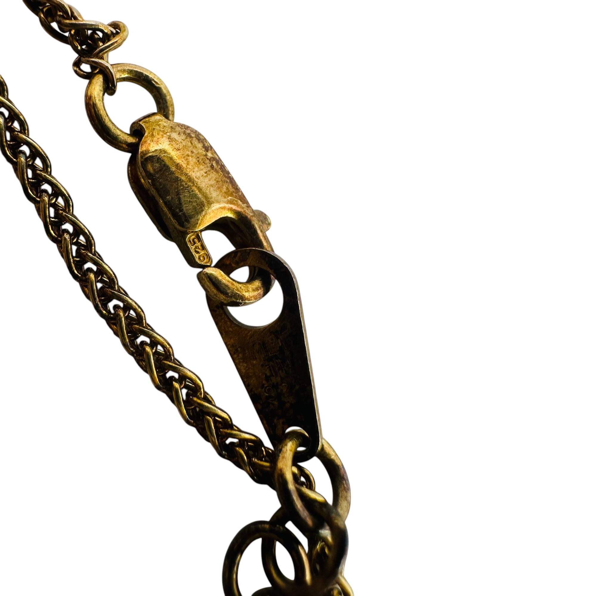 Signed Sterling Wheat Chain Long Necklace