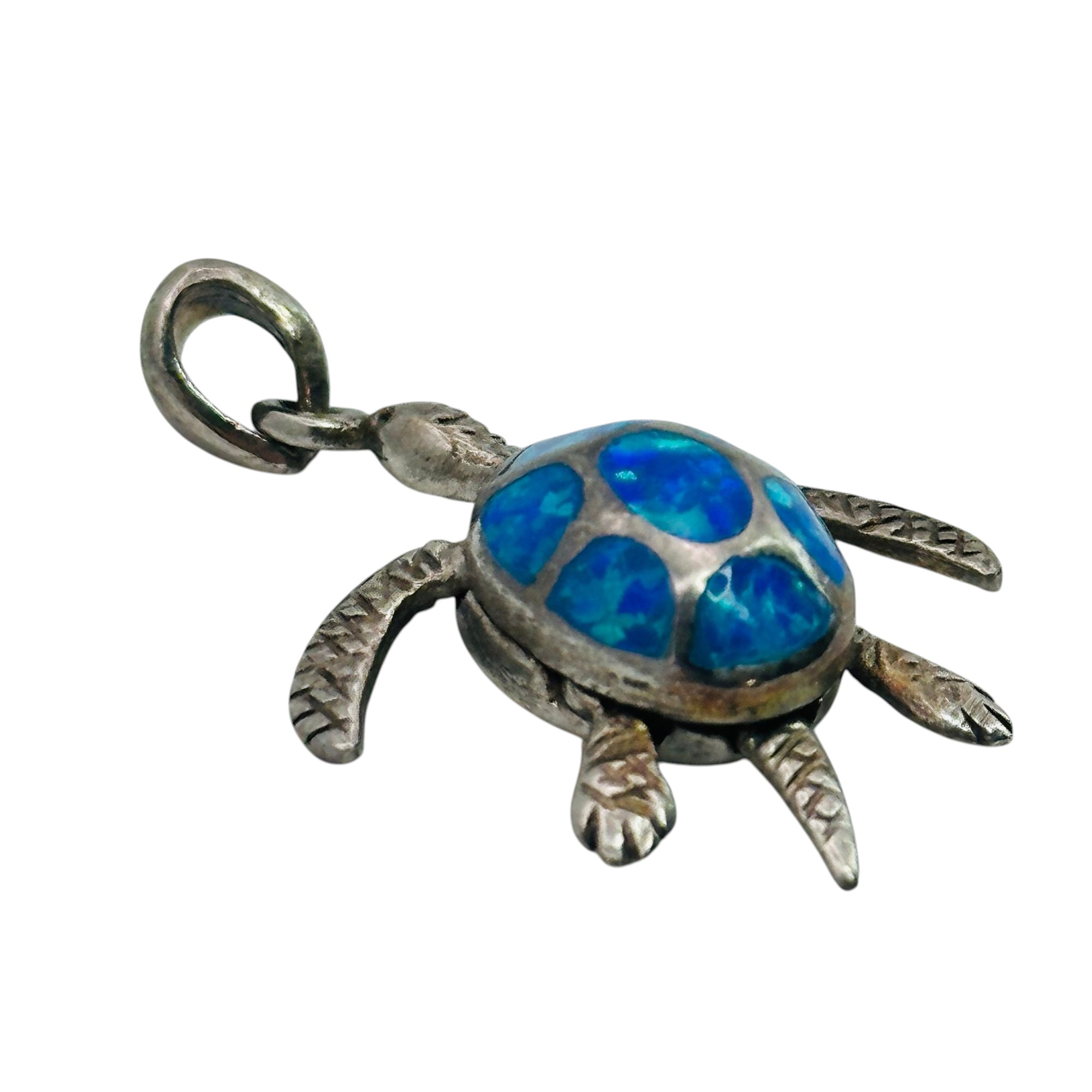 Sterling Opal Moving Turtle Pendant
