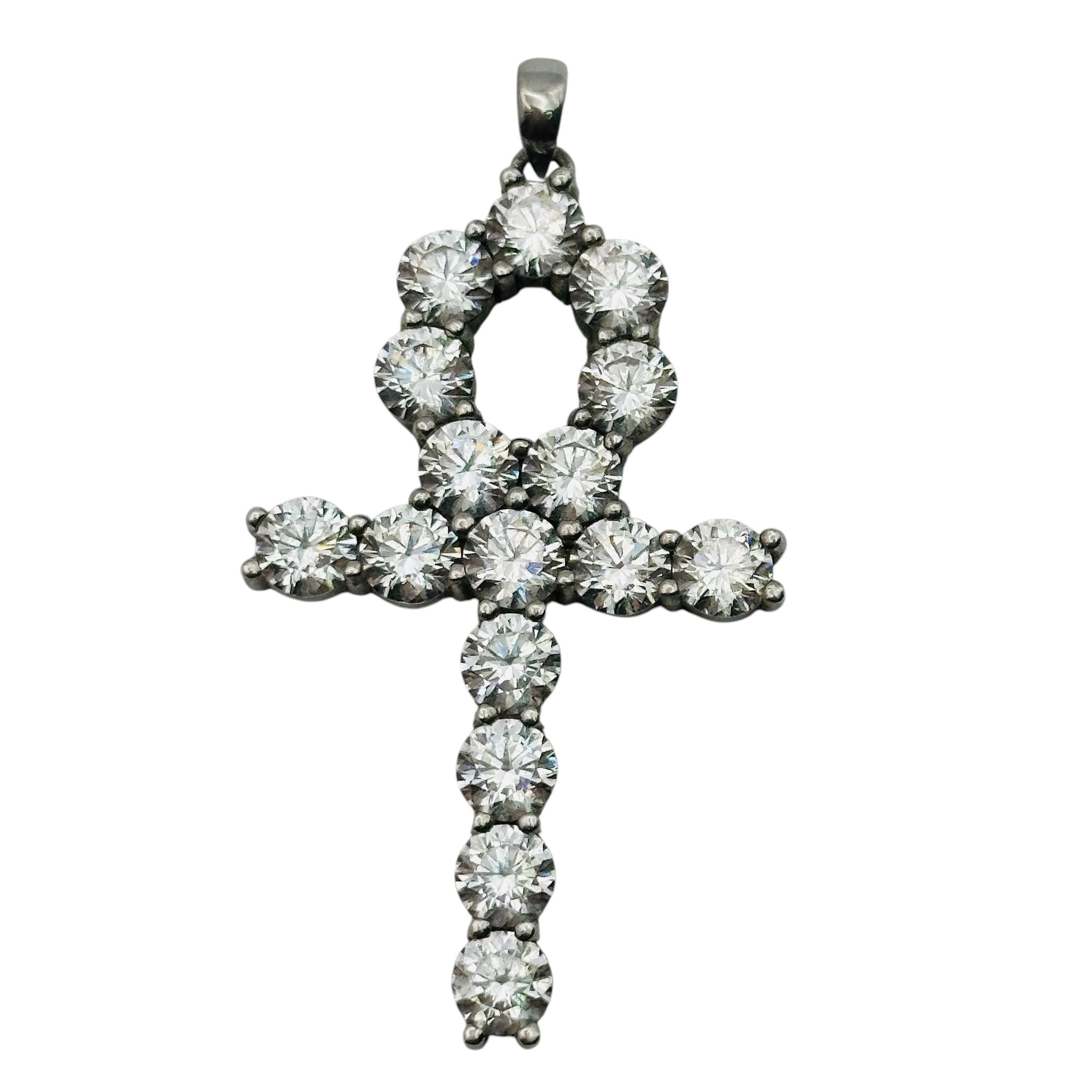 Sterling Rhinestone Ankh Pendant