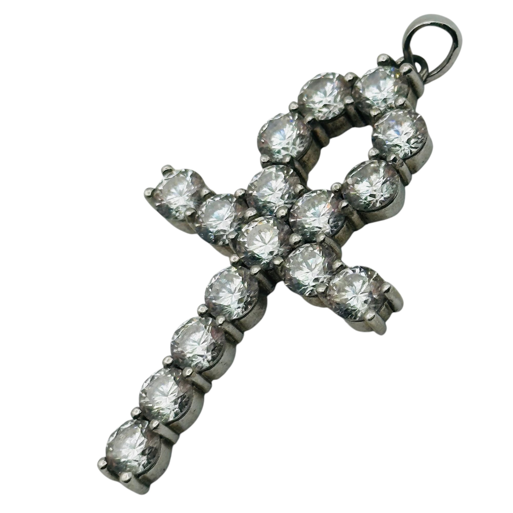 Sterling Rhinestone Ankh Pendant