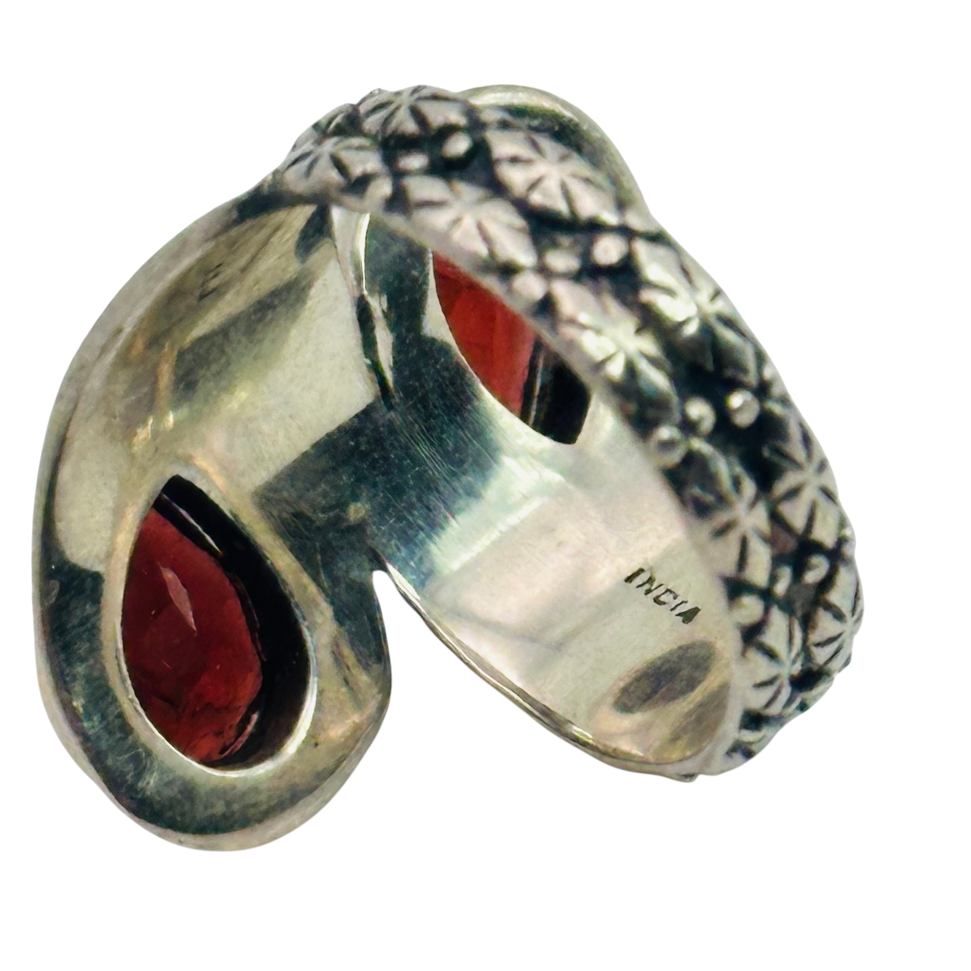 Signed Sterling Garnet Bypass Ring Sz 7