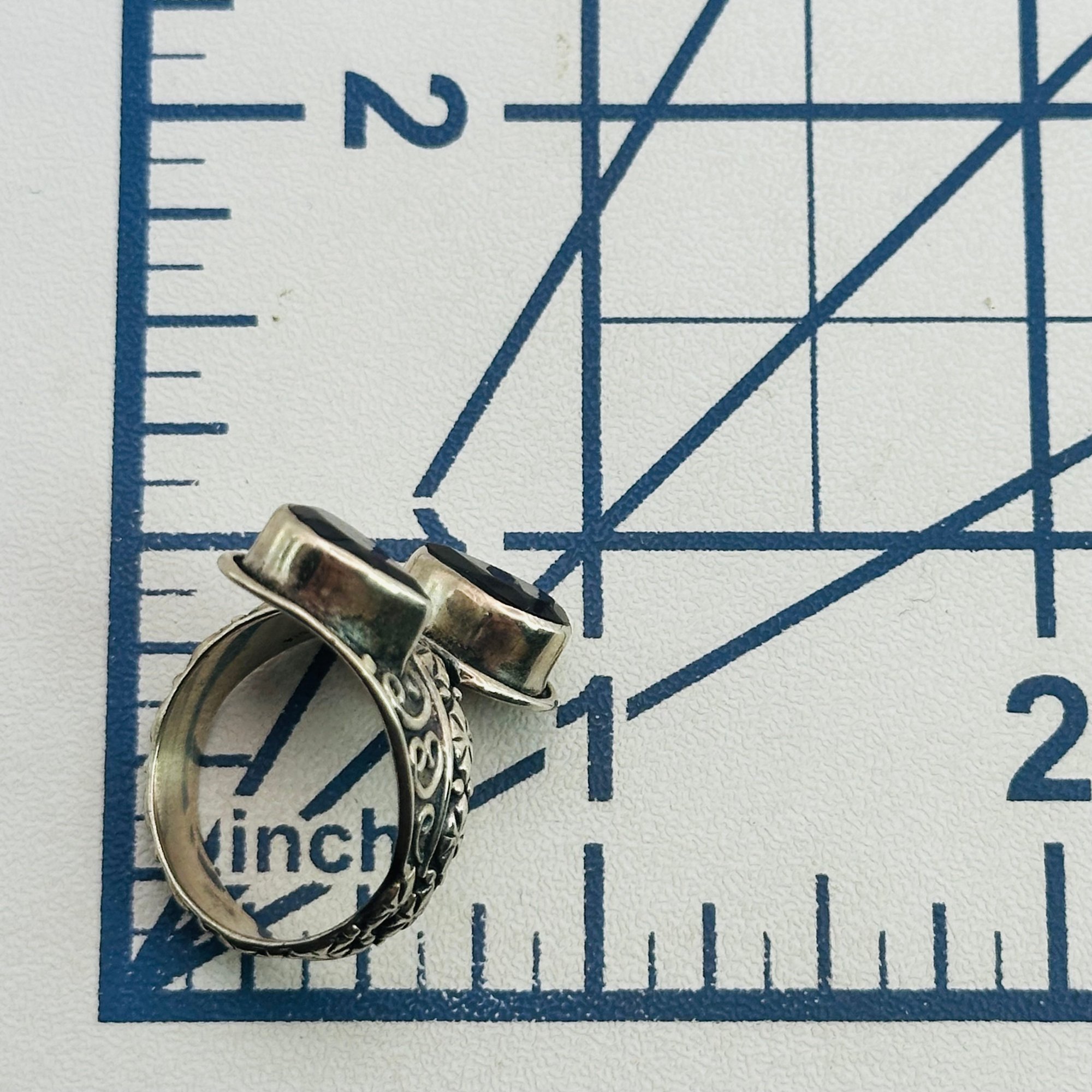 Signed Sterling Garnet Bypass Ring Sz 7