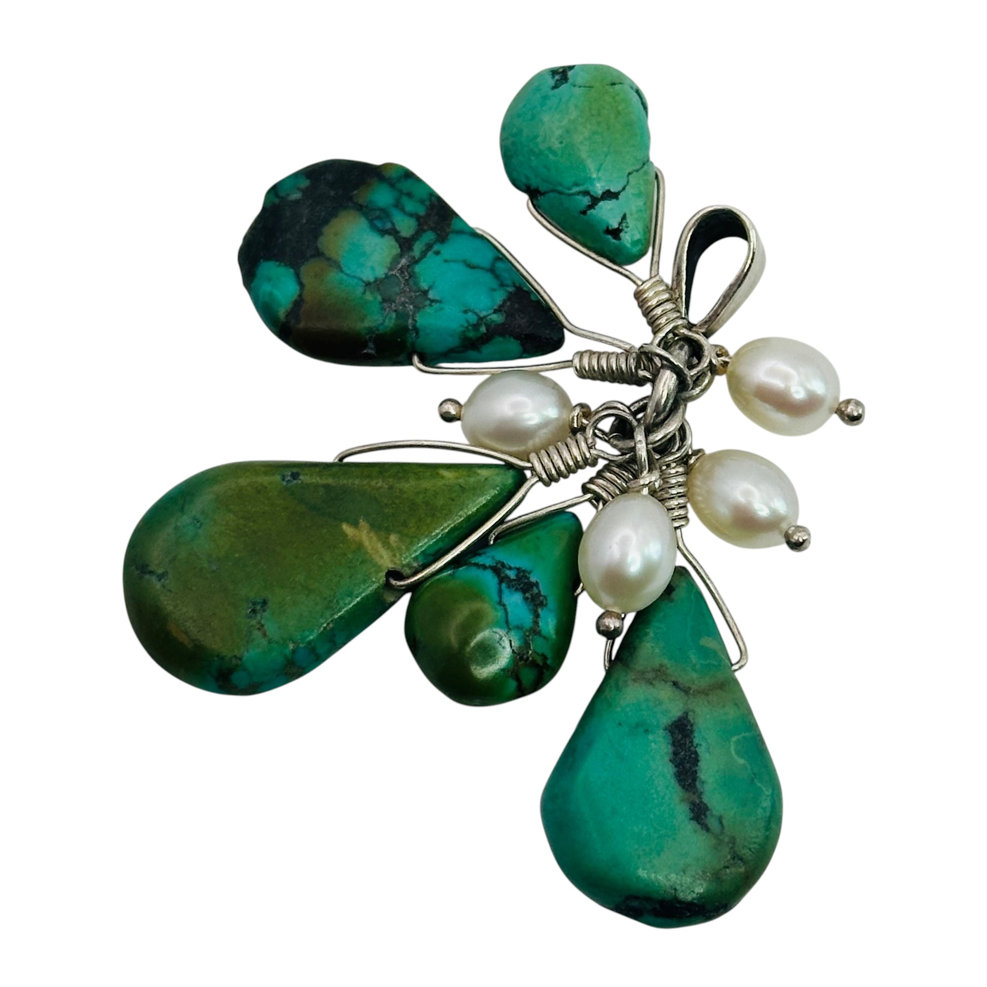 Sterling Turquoise Pearl Cluster Pendant