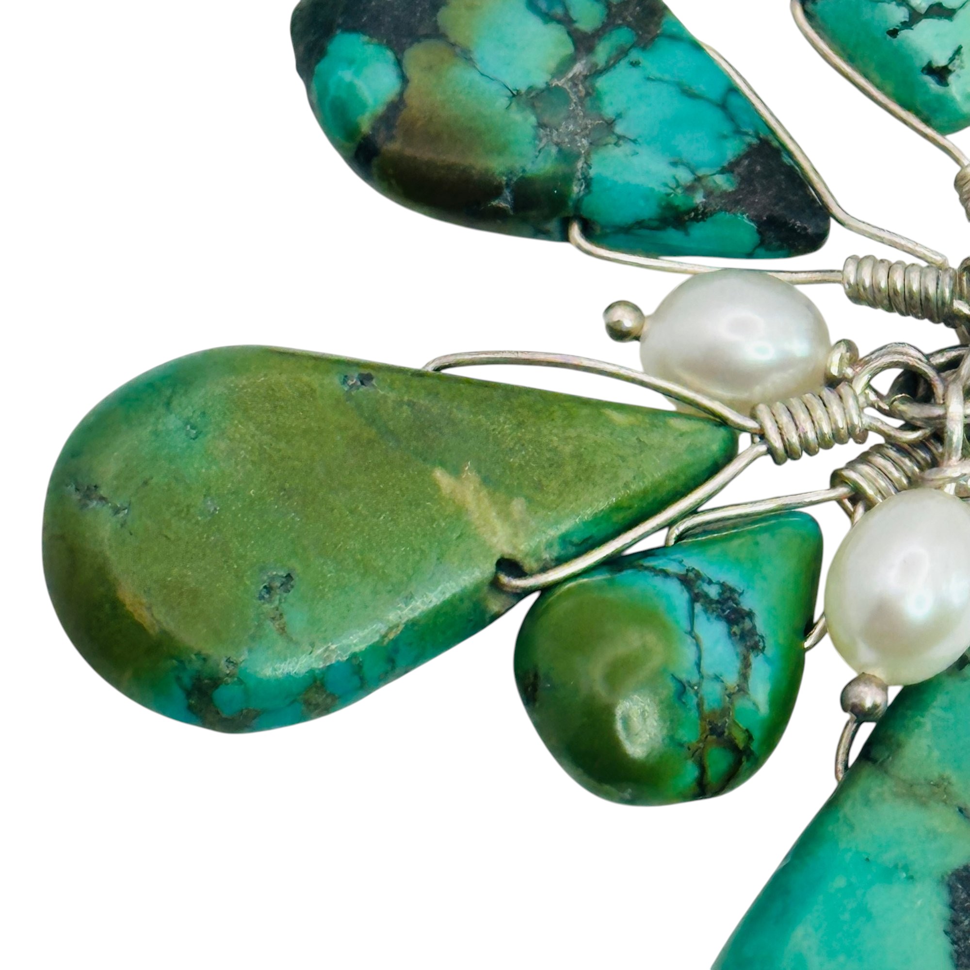 Sterling Turquoise Pearl Cluster Pendant