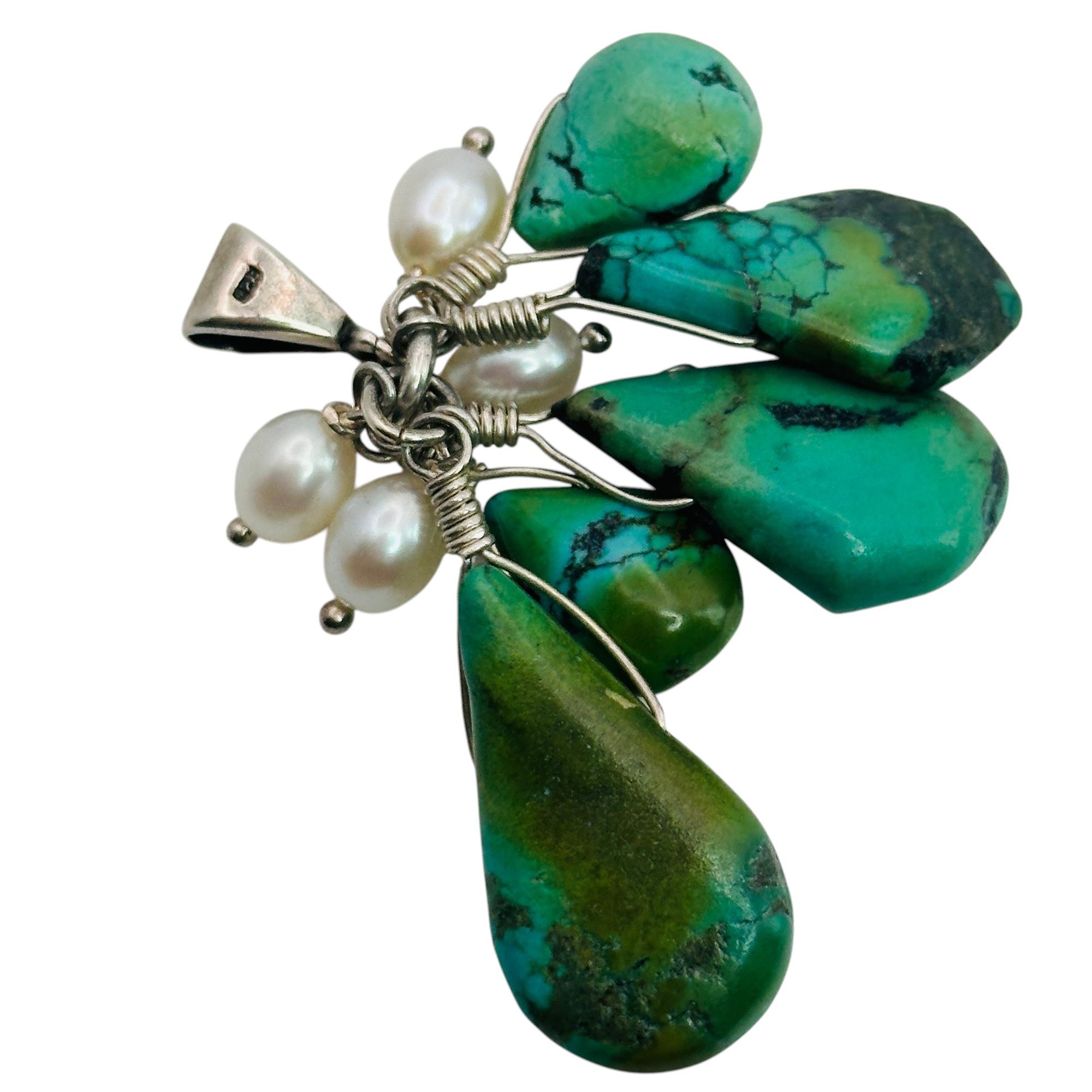 Sterling Turquoise Pearl Cluster Pendant