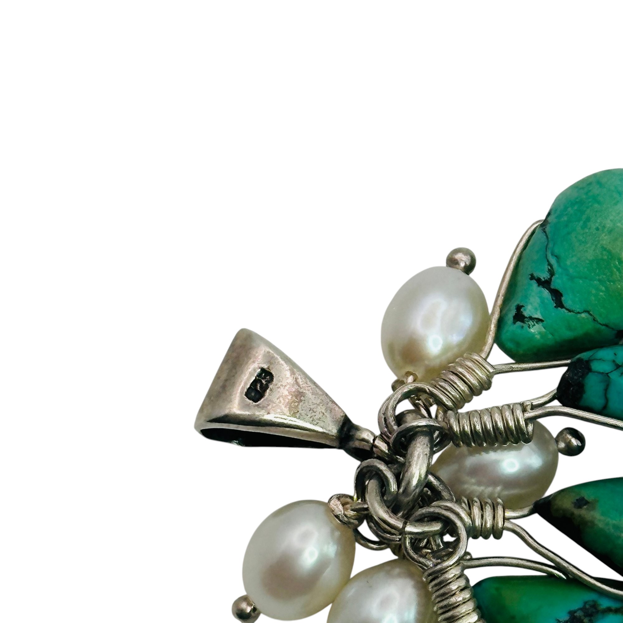 Sterling Turquoise Pearl Cluster Pendant