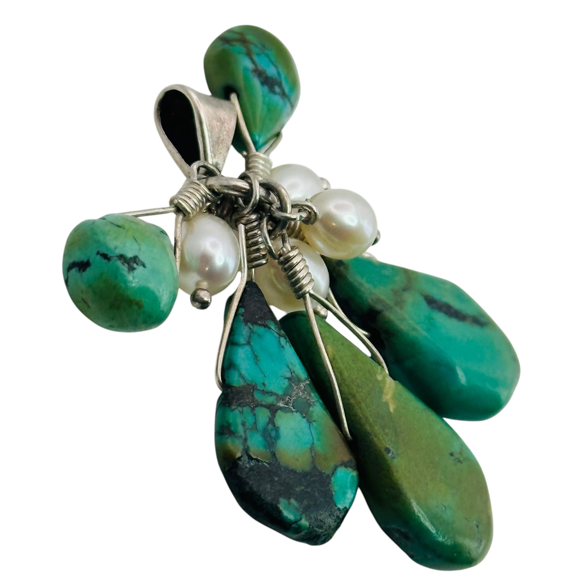 Sterling Turquoise Pearl Cluster Pendant