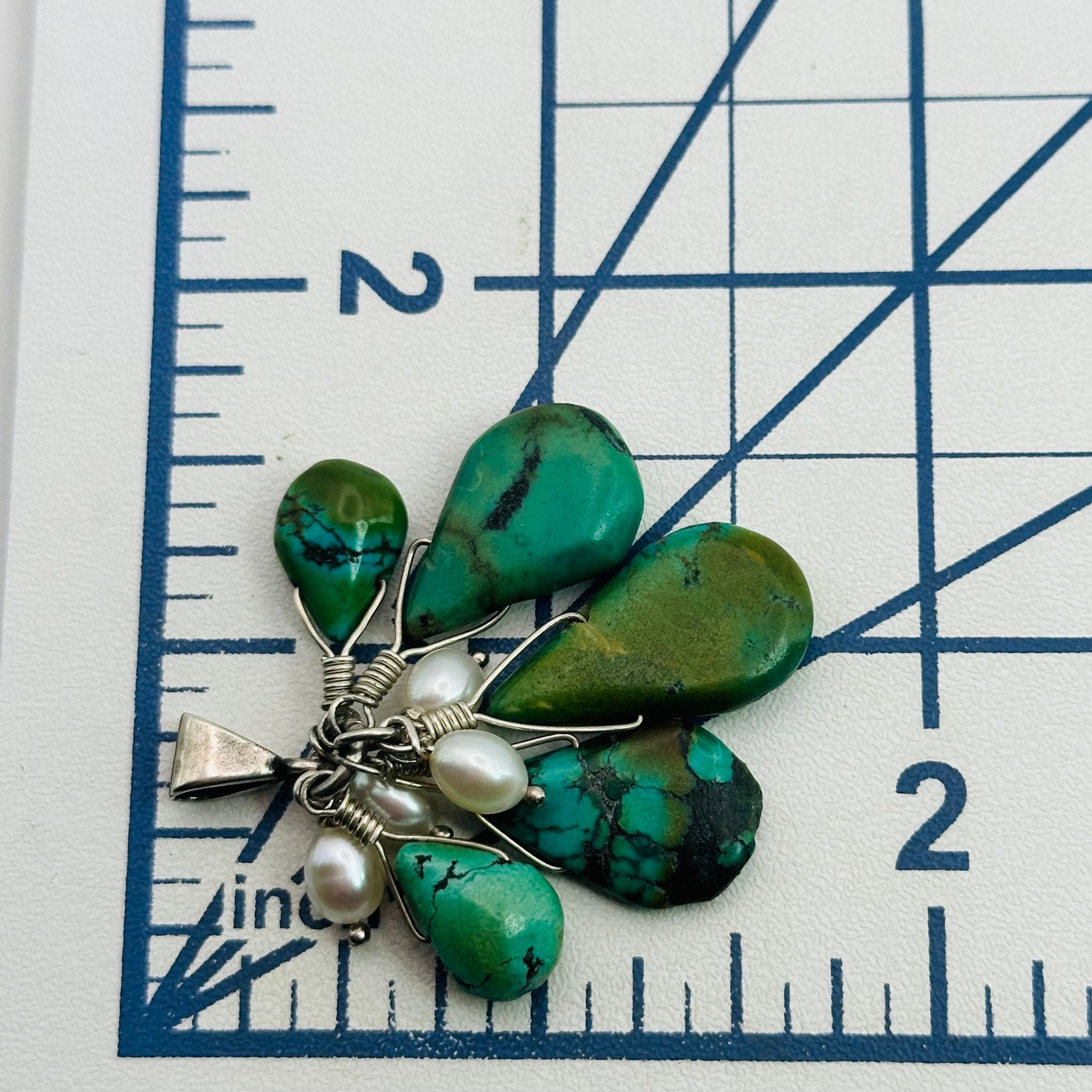 Sterling Turquoise Pearl Cluster Pendant