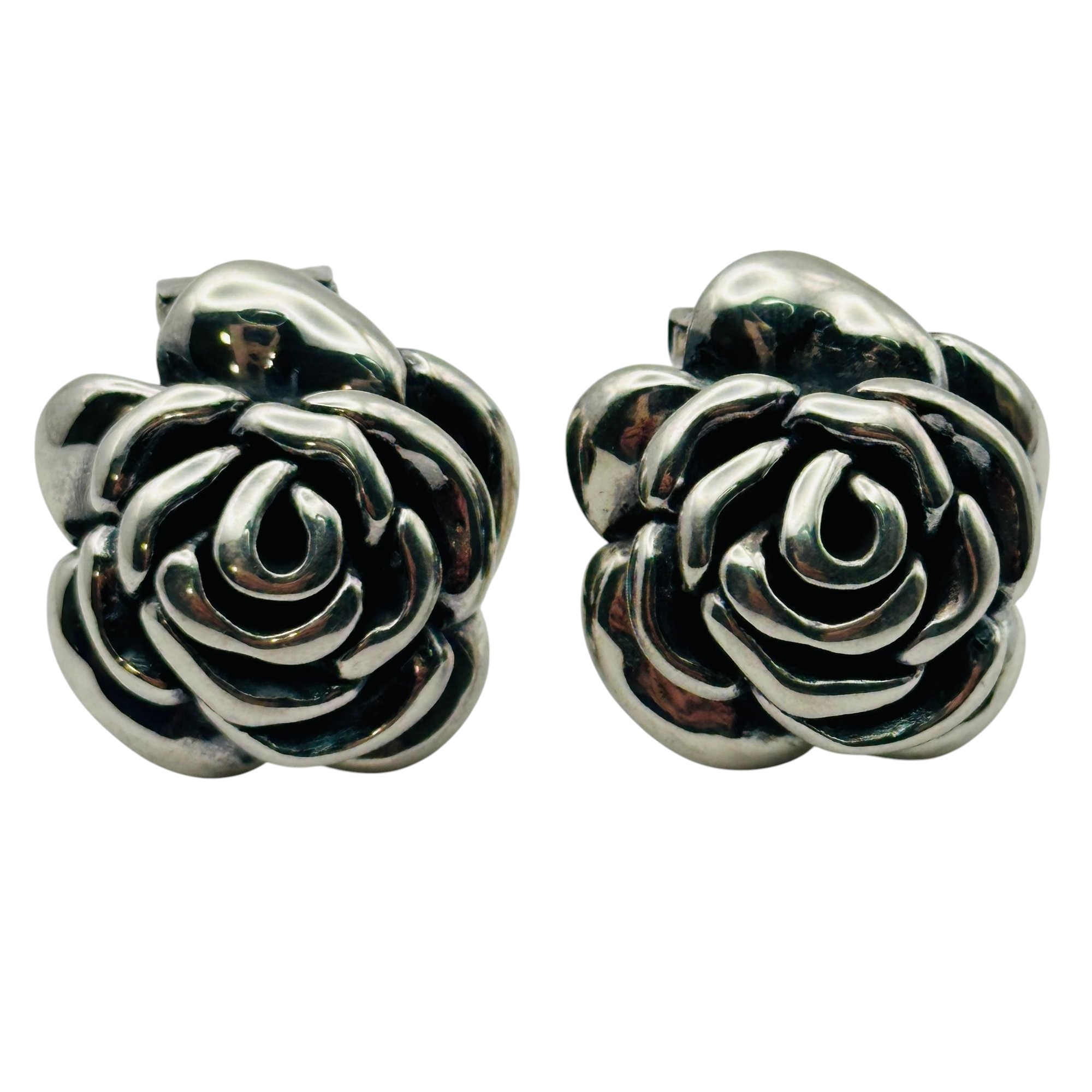 Signed Sterling Hollow Rose Earrings