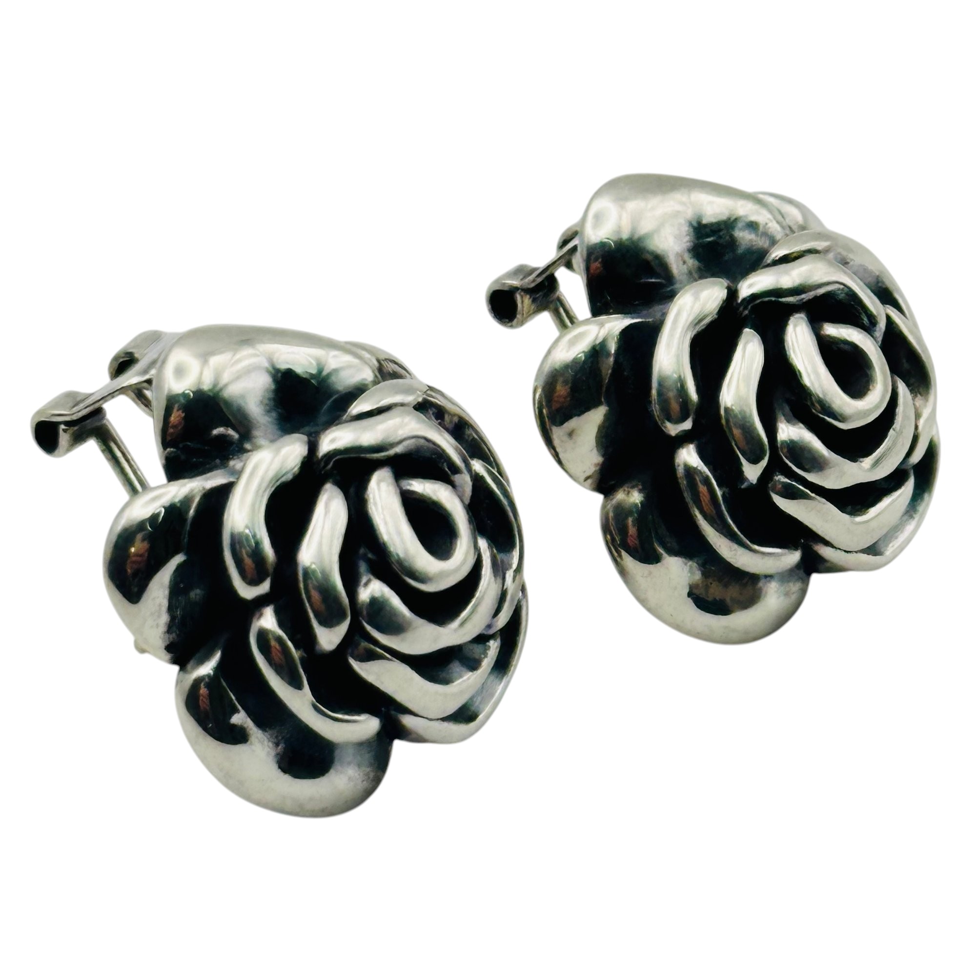 Signed Sterling Hollow Rose Earrings