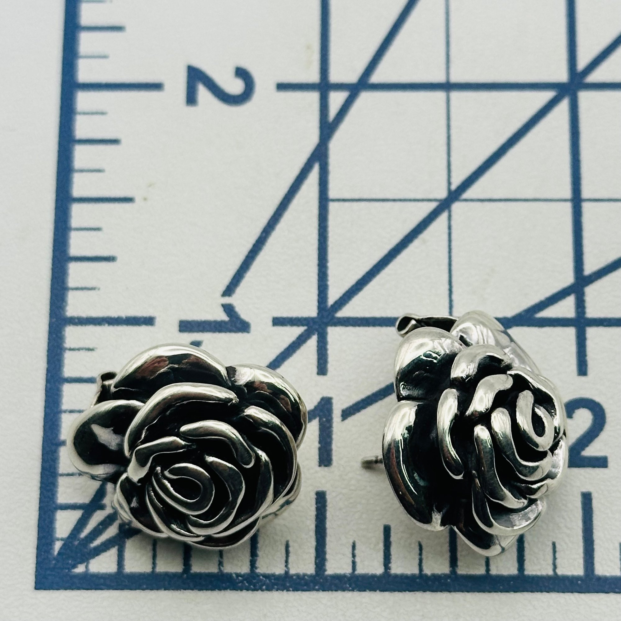Signed Sterling Hollow Rose Earrings