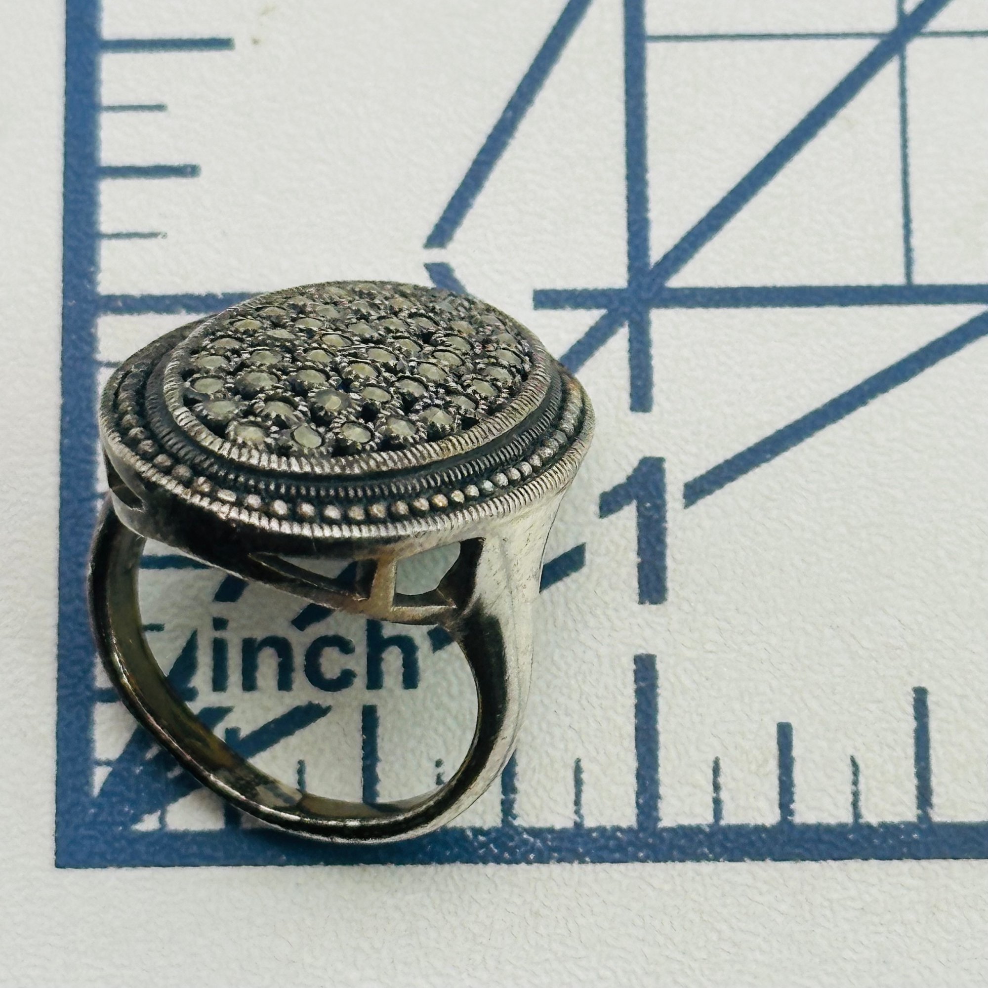 Sterling Marcasite Oval Ring Sz 6.5