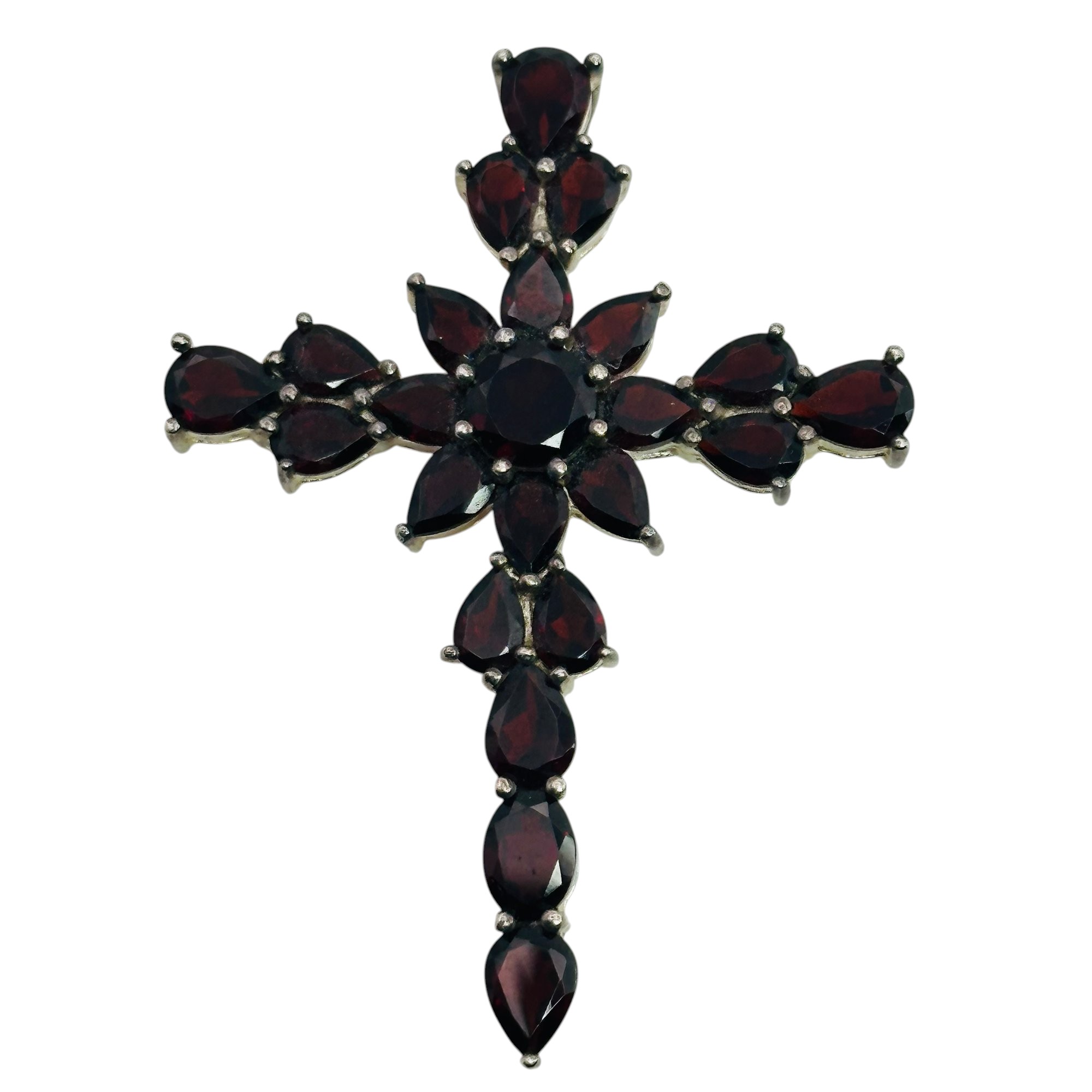 Sterling Garnet Cross Pendant