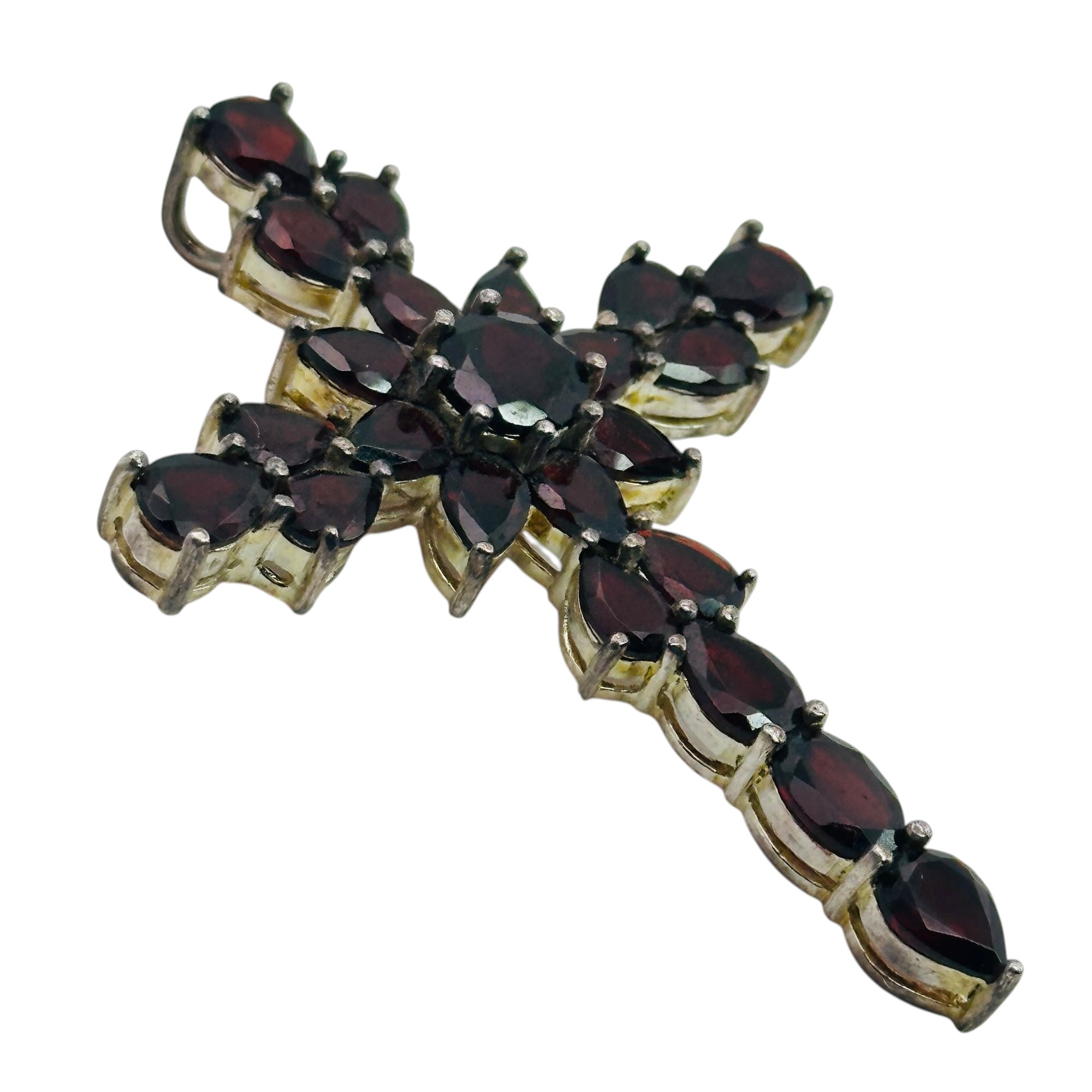 Sterling Garnet Cross Pendant