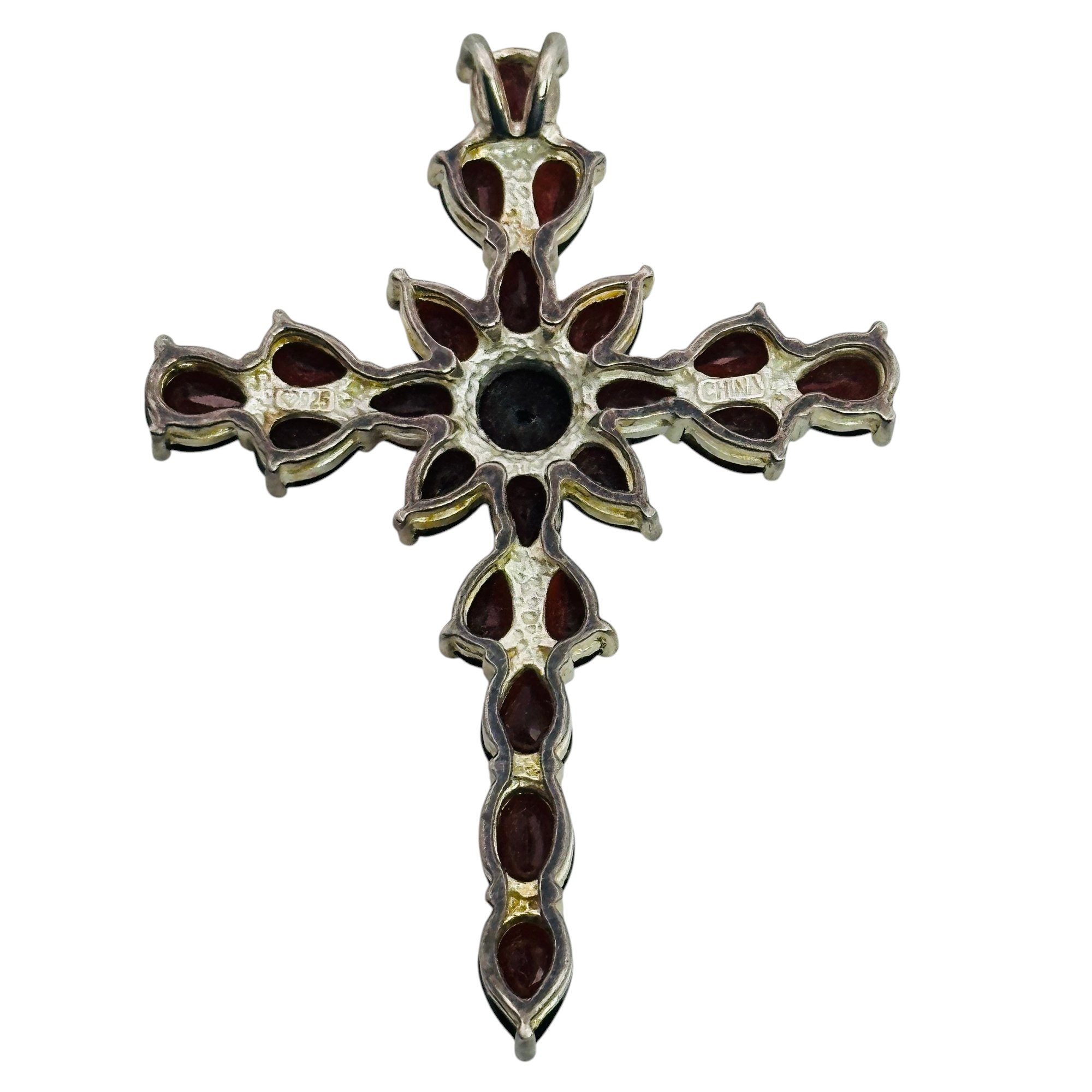 Sterling Garnet Cross Pendant